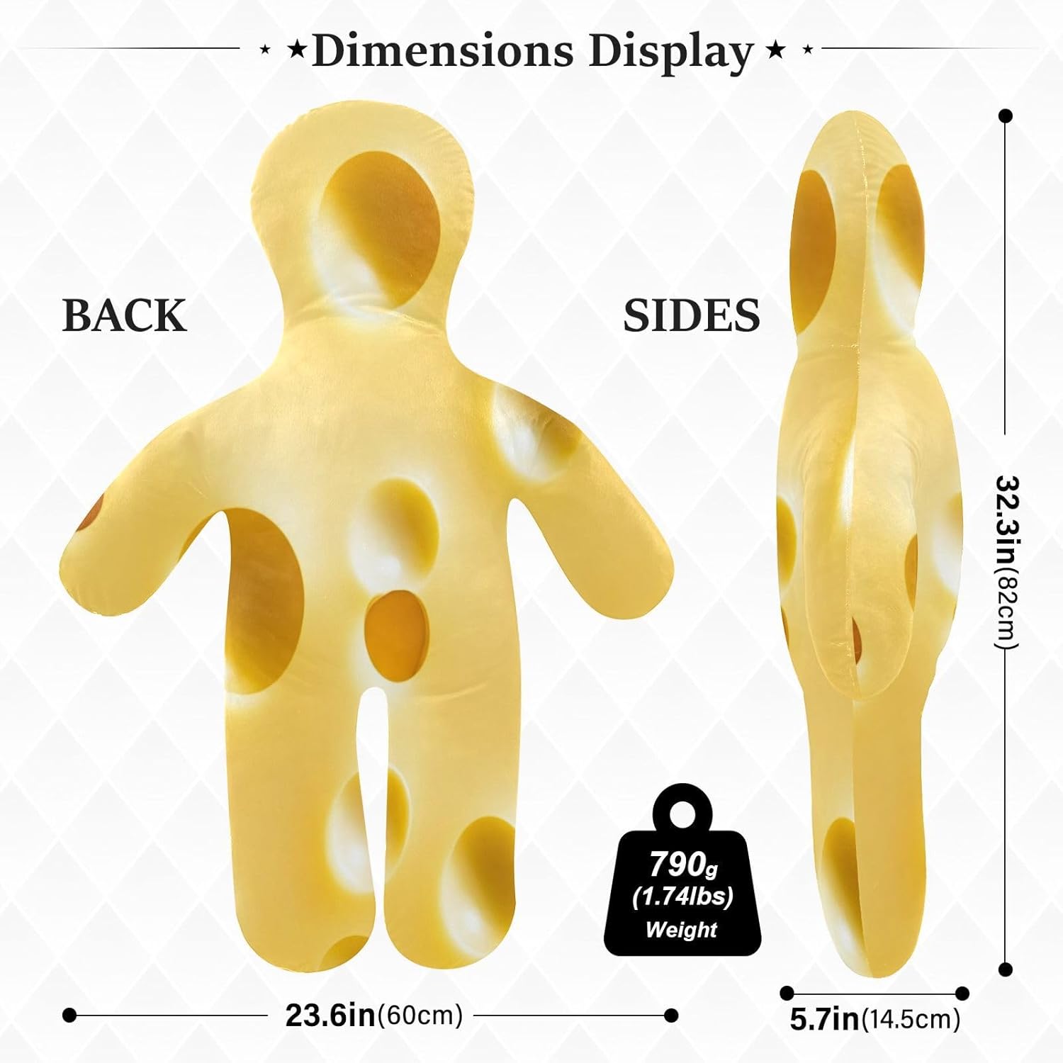 Yellow Cheese Human-Shaped Pillow Soft Body Pillows Washable Velvet Pillows for Anxiety Relief Sleeping Cuddling & Support