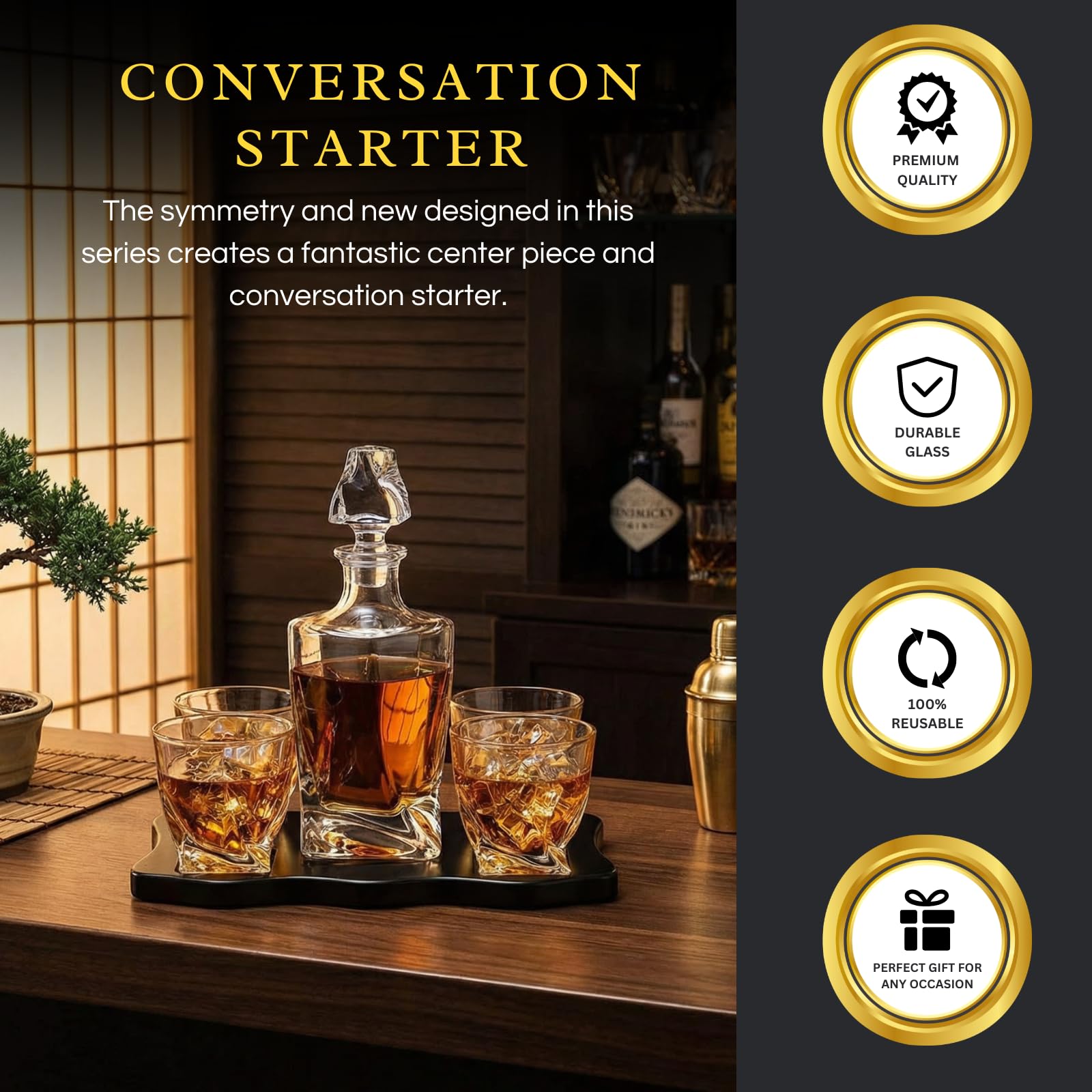 Amazon.com | Ember Japanese Crystal Whisky Decanter Set with 4