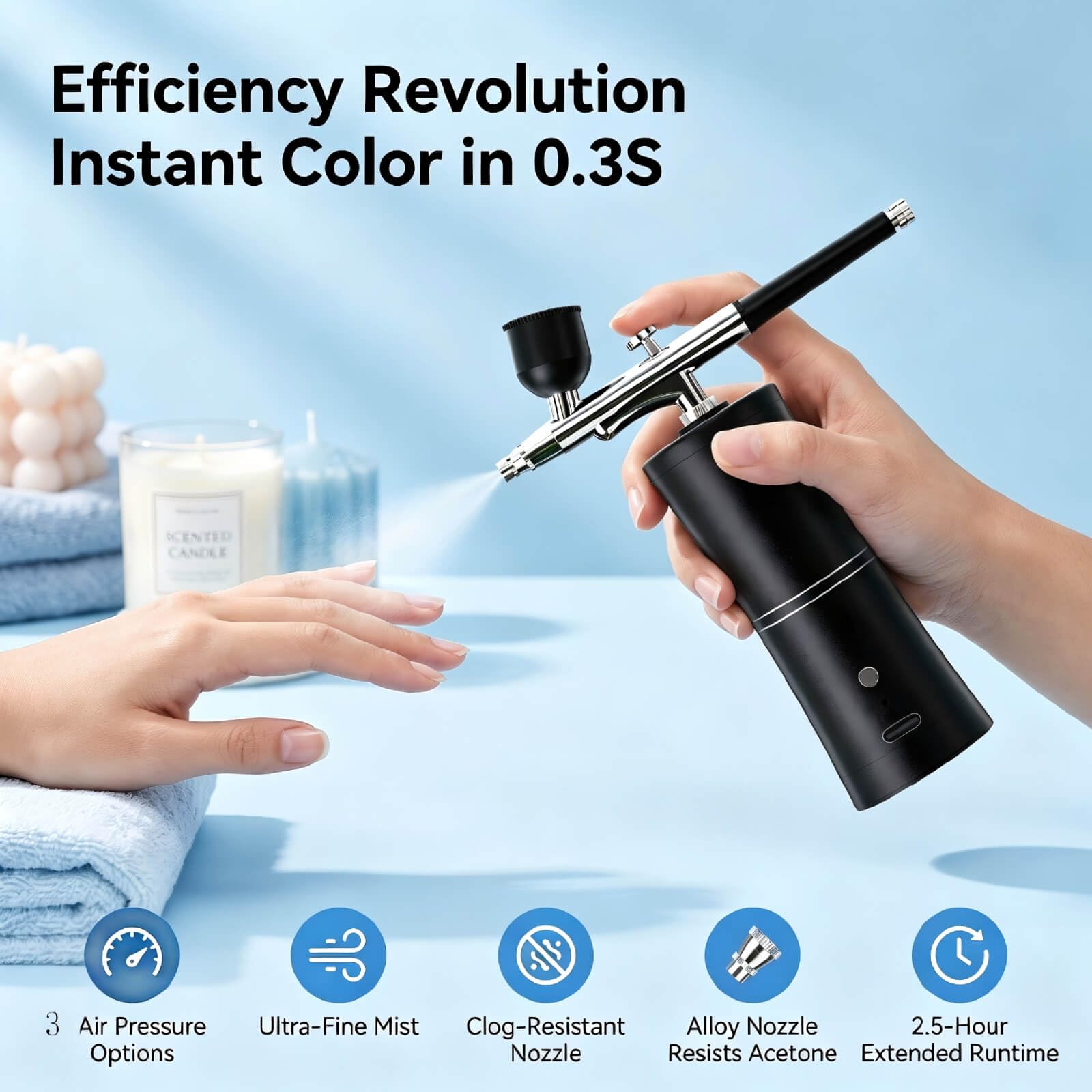 Kit Aerógrafo Inalámbrico, Batería 900mAh, Compresor 3 Niveles 18-25PSI, Boquilla 0.3mm, 3 Depósitos Intercambiables, Fácil de Limpiar, Preciso para Detalles Uñas Maquillaje Modelismo Tartas