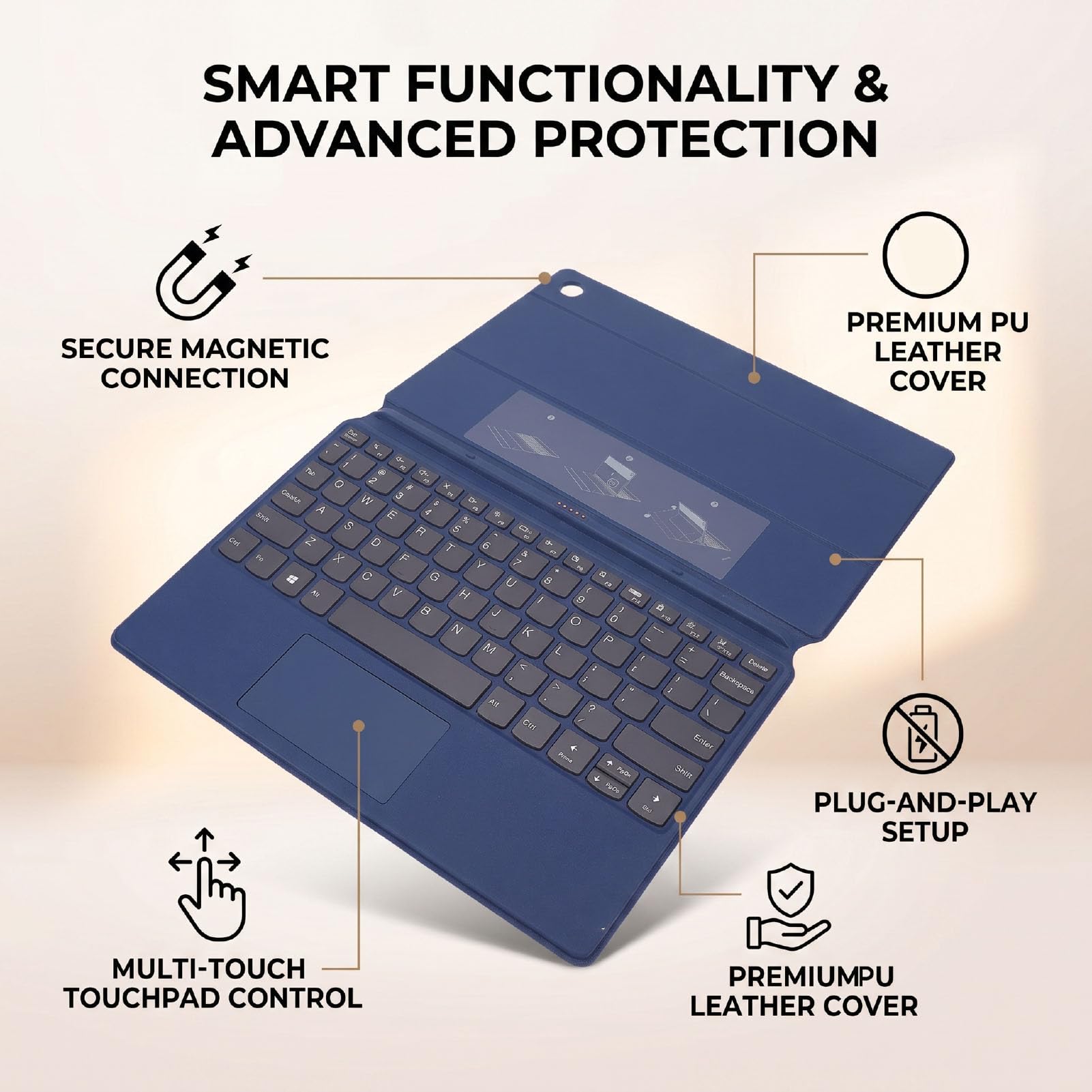 Magnetyczne Etui na klawiaturę do Tabletu IdeaPad Duet 3i Gen 8, Etui ze Skóry PU z Gładzikiem Multi Touch i podstawką, Nie Wymaga Bluetootha