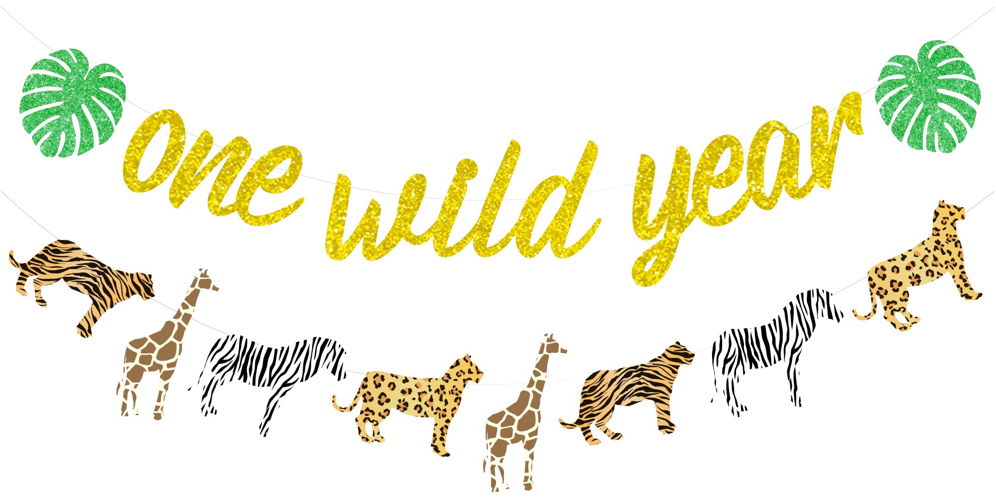 Sursurprise Born Two Be Wild Banner Gold Glitter Animal Print Cheetah Garland, Jungle Safari Theme Wild Two Second Birthday Party Decorations for Kids