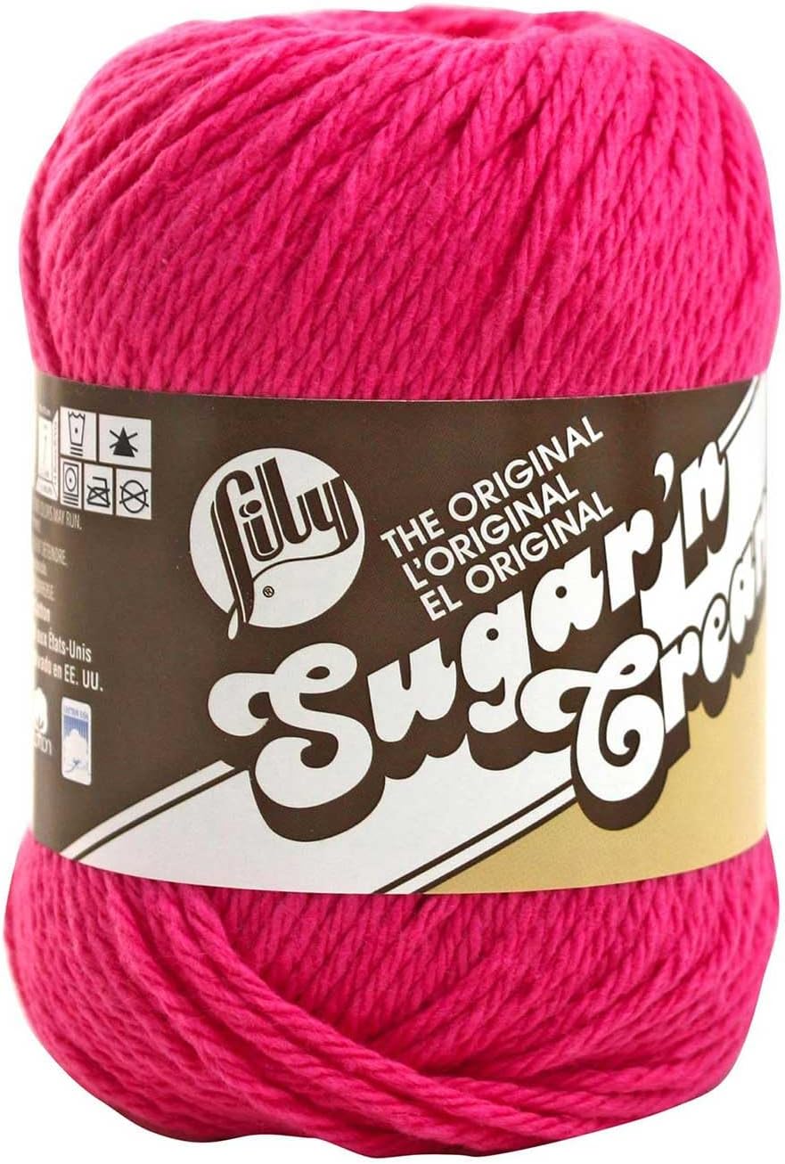 Sugar 'N Cream The Original Solid Yarn, 2.5oz, Medium 4 Gauge, 100% Cotton - Hot Pink - Machine Wash & Dry