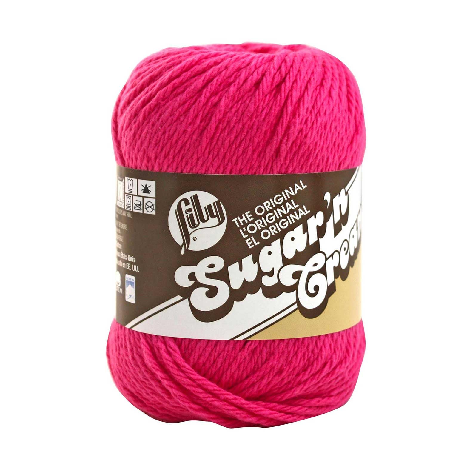 Lily Sugar 'N Cream The Original Solid Yarn, 2.5oz, Medium 4 Gauge, 100% Cotton - Hot Pink - Machine Wash & Dry