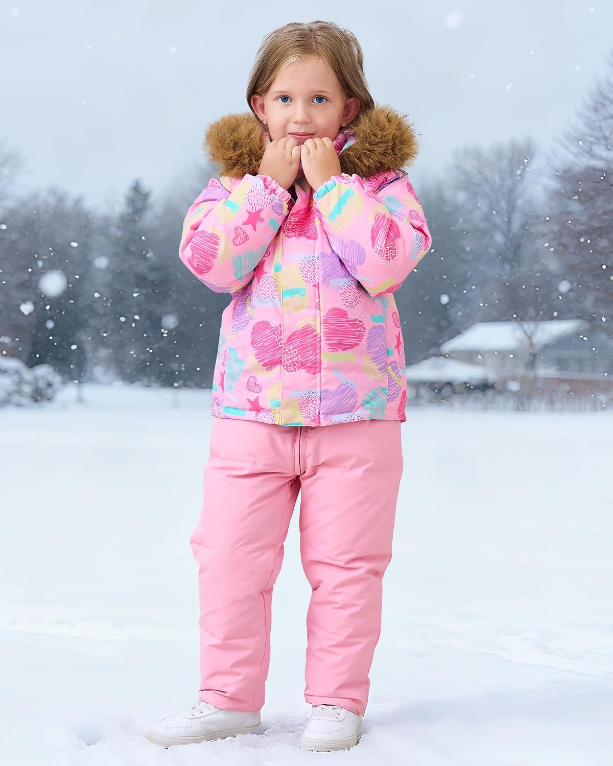 Toddler Girl Snowsuit 2Pcs Winter Coat Girl Snow Pants+Jackets Bib Set Snow Suit for Kids 2-6Y