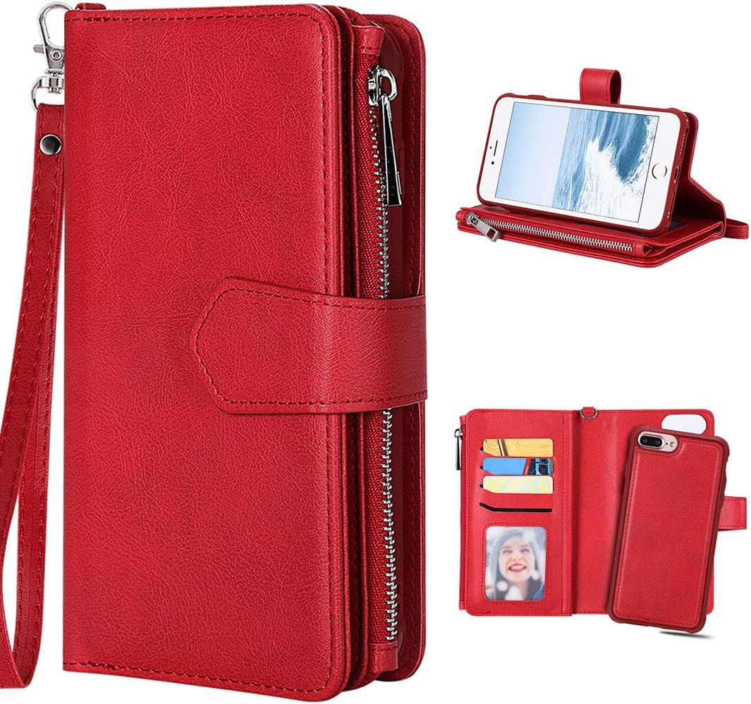 iPhone 6 Plus/6S Plus Leather Case Red, iPhone 7 Plus/8 Plus Case Bag, Purple Angel Magnetic Leather Flip Case Removable Handbag Card Slot Book Cover in Stand Mobile Phone Case Protective Shell Case