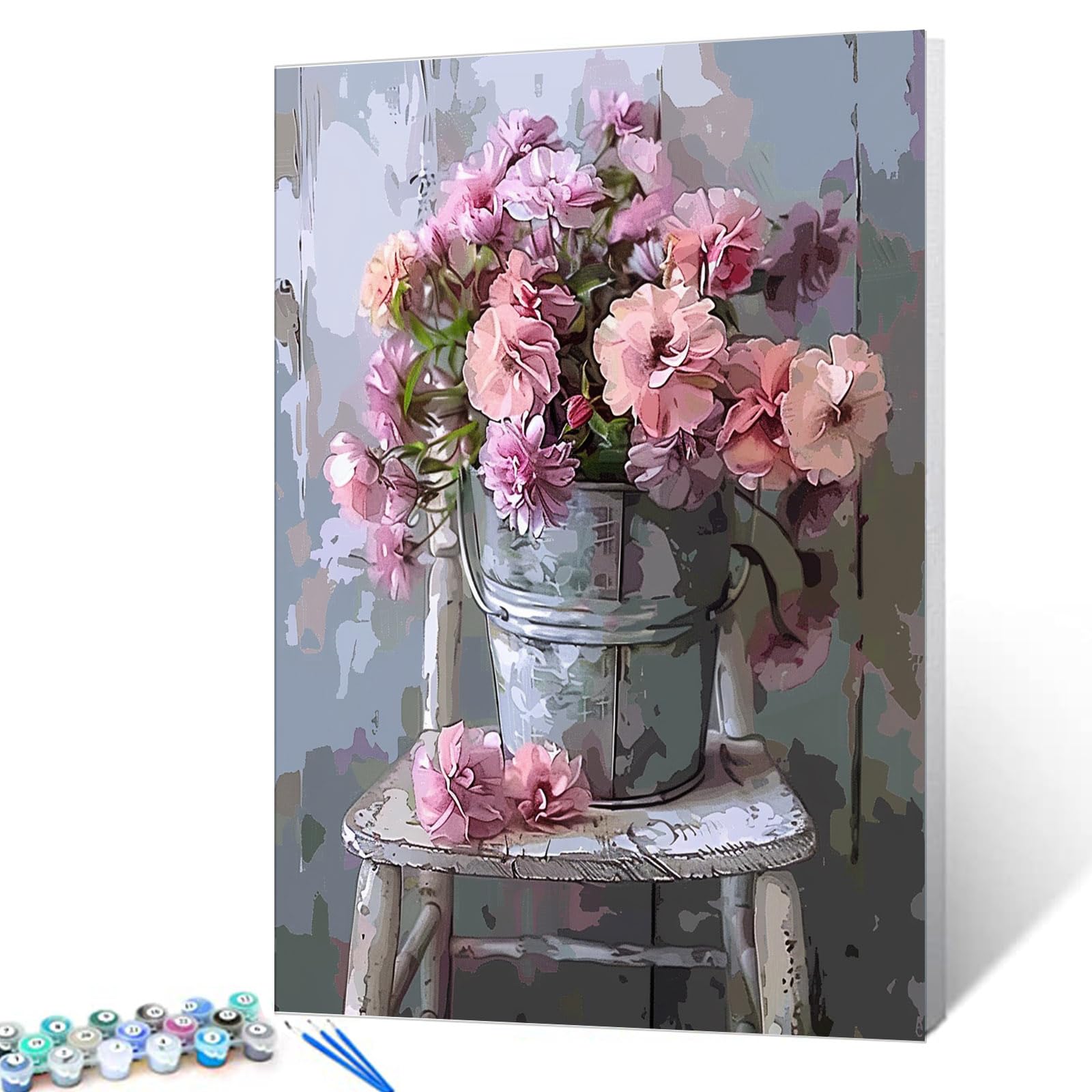 Amazon.com: DIY Paint by Numbers Pink Flowers - Vintage Style