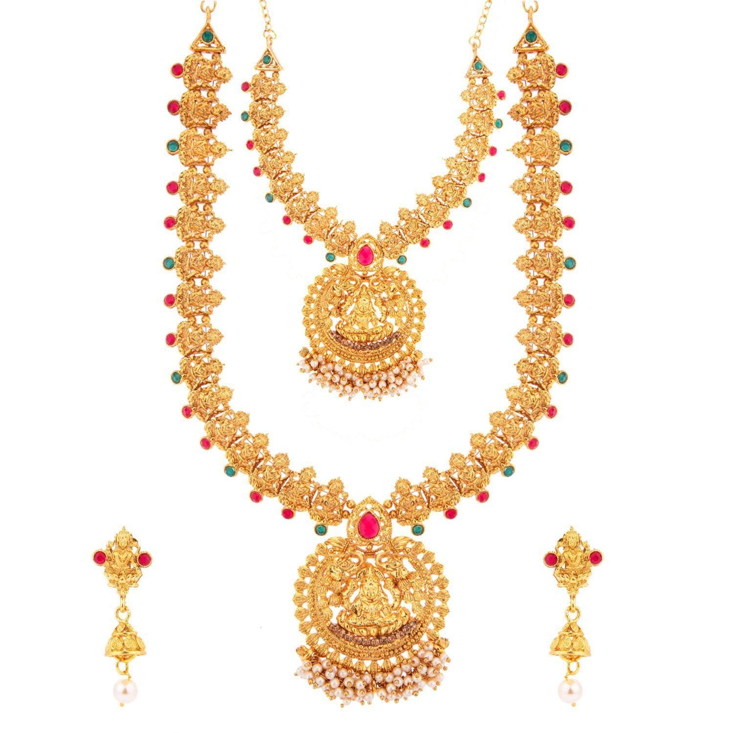 Indian Jewelry Sets for Women Bridal Traditional Ethnic Wedding Temple Jewellery Long Indian Necklaces Choker Collar Necklace Dangle Earrings Bollywood Jewelry