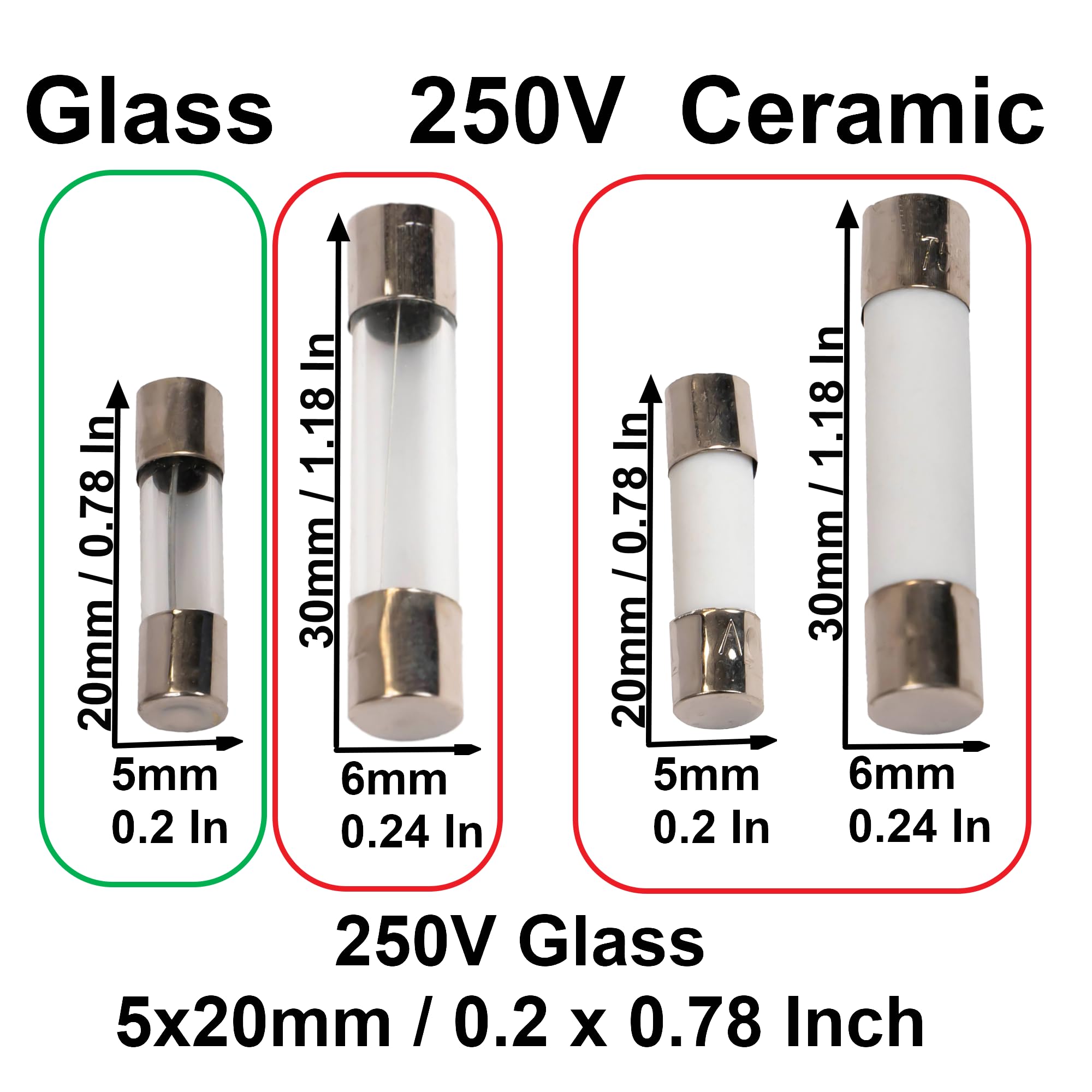 HUAREW T2AL250V Lot de 20 fusibles en verre à soufflage lent 5 x 20 mm 1 A 250 V 0,5 x 2 cm