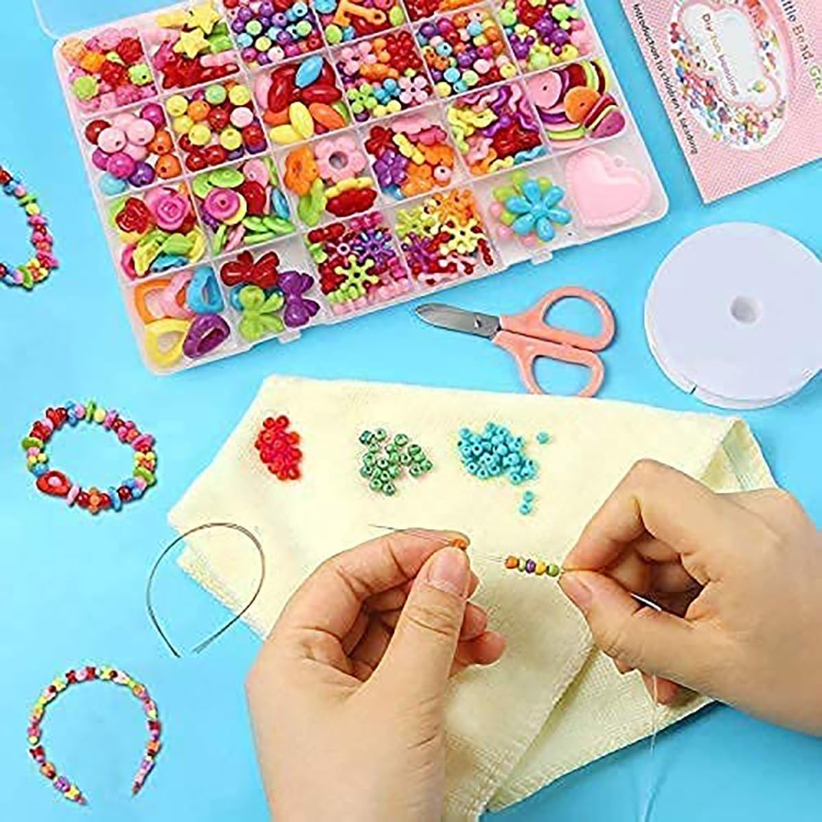 ZINLEY Beads for Kids Crafts Children's Jewelry Making Kit DIY Bracelets Necklace Hairband and Rings Craft Kits Birthday for 4, 5, 6, 7-Year-Old Little Girls-Multicolor (DIYBeadsSet-3) 4