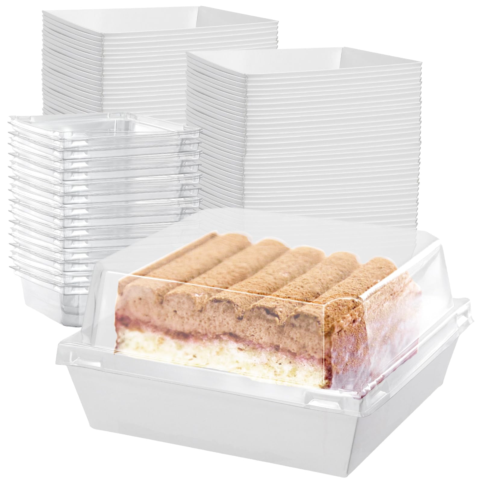 Jeuihau White 100 Pcs Square Cake Boxes With Clear Lids, 12Cm Charcuterie & Dessert Food Containers