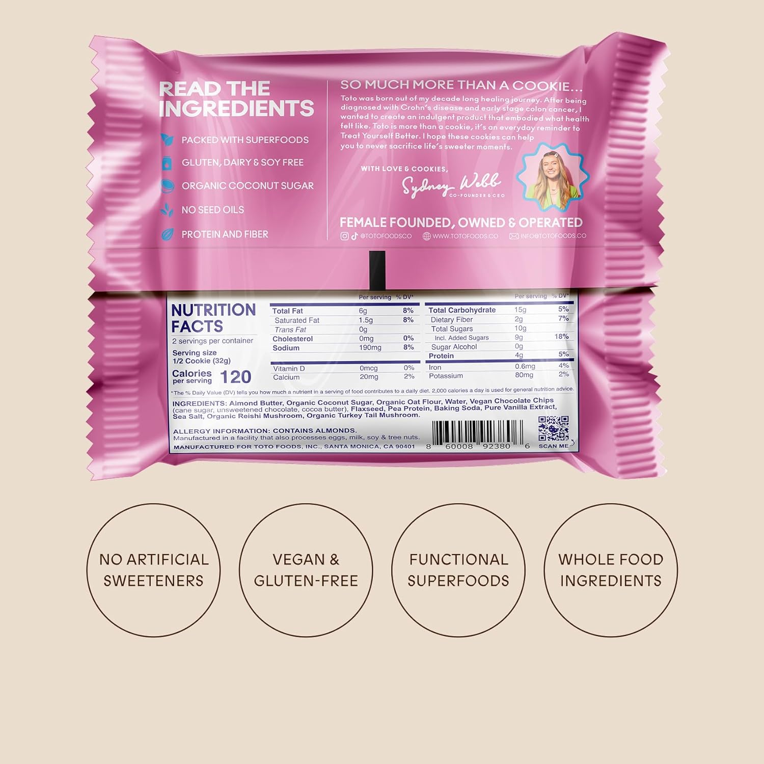 Toto Soft-Baked: Sea Salt Chocolate Chip Cookies with Whole Foods & Superfoods | Vegan, Gluten-Free, 8g Plant-Based Protein, No Artificial Sweeteners | 10 Individually Wrapped Cookies