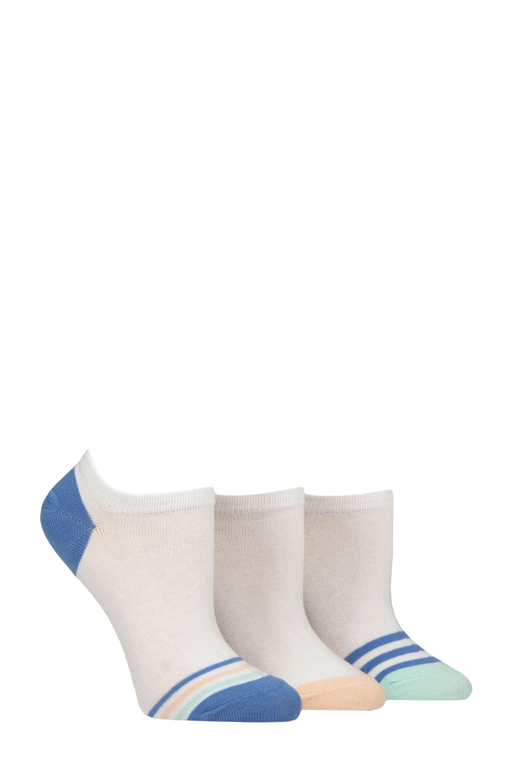 Pringle Of Scotland Women's White Toe Stripe / Blue Pringle Plain Cotton Secret Socks Pack Of 3 (Uk, Numeric, 4, 8, Regular, Regular, White Toe Stripe/Blue)