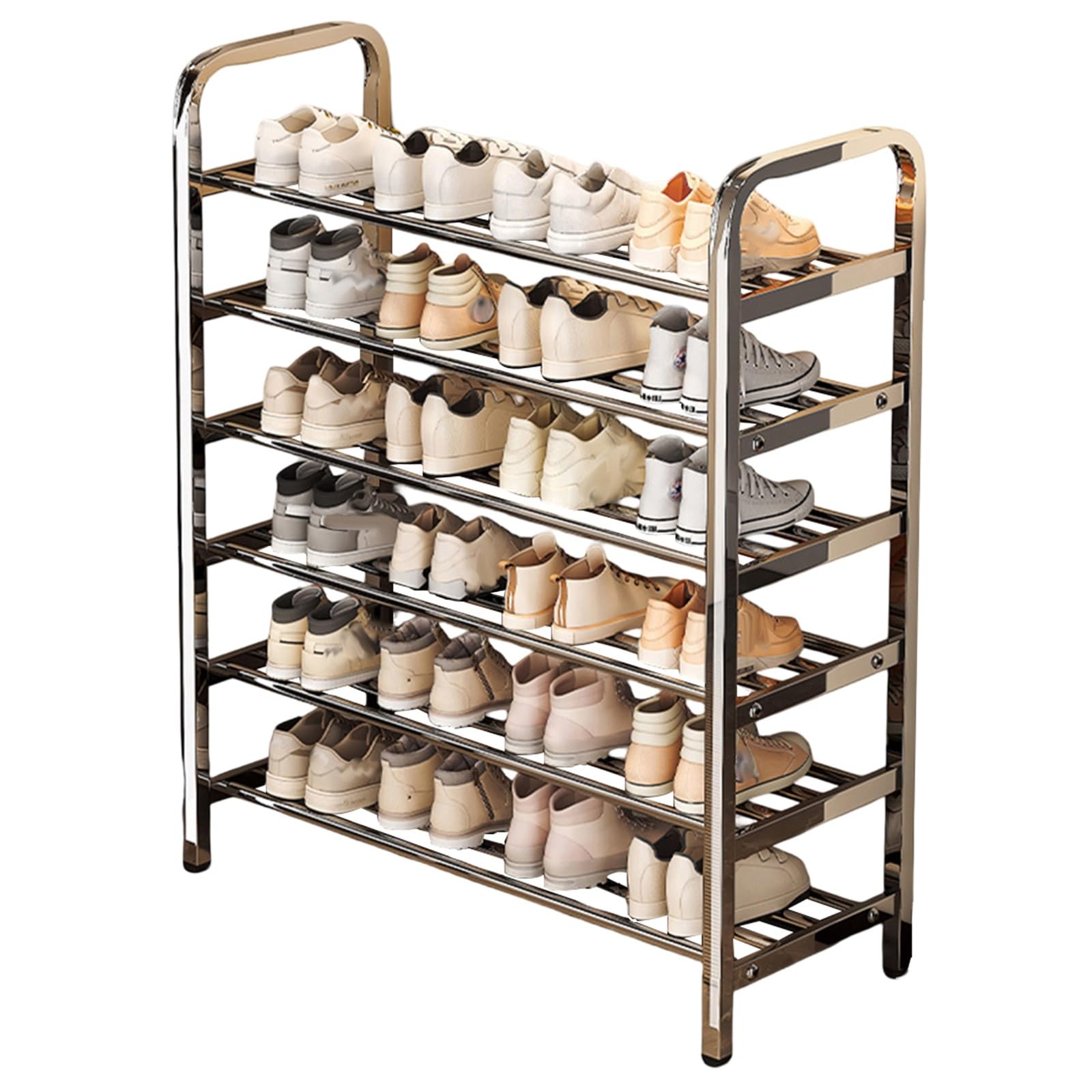 WHGURVH 4Tier Stainless Steel Shoe Rack MultiLayer Shoe Orga for Entryway Closet Stairway or Door SpaceSaving Storage Solution (L75 x W23 x H62.5cm)(L75 x W23 x H92.5cm)