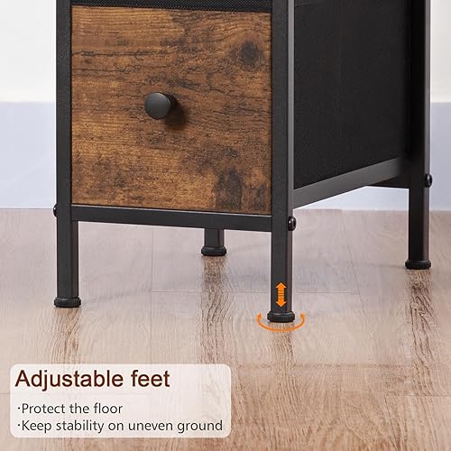 Miniatura 9 de HETNDP02BR-1 - Mesa auxiliar estrecha con cajones de tela, mesita de noche delgada para dormitorio, espacios pequeños, sofá, marrón, HETNDP02BR-1