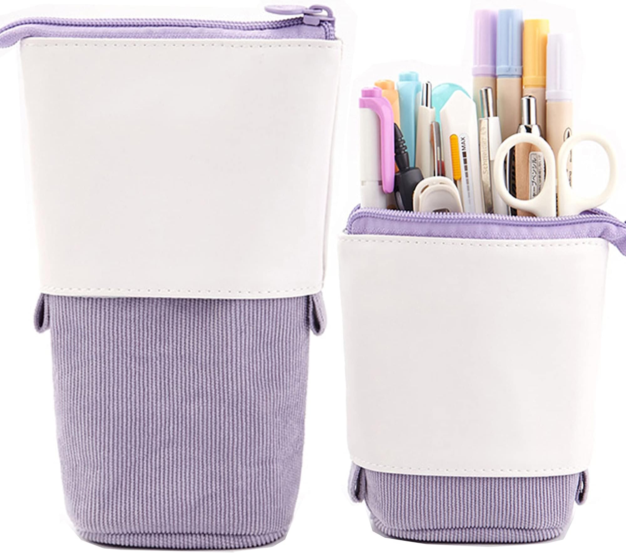 Telescopic Pencil Bag Pen Holder Stationery Case, PU Corduroy Stand-up Retractable Transformer Bag Colorful Organizer, Great for Christmas Holiday