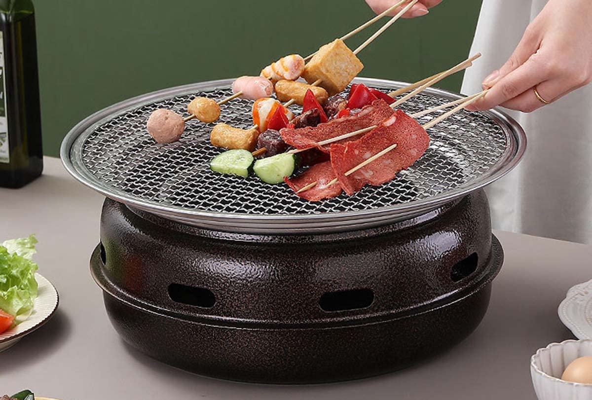 Barbecue portatile Chal, barbecue coreano multifunzione per interni, affumicatore da tavolo, perfetto per campeggio, cucina all'aperto e divertimento
