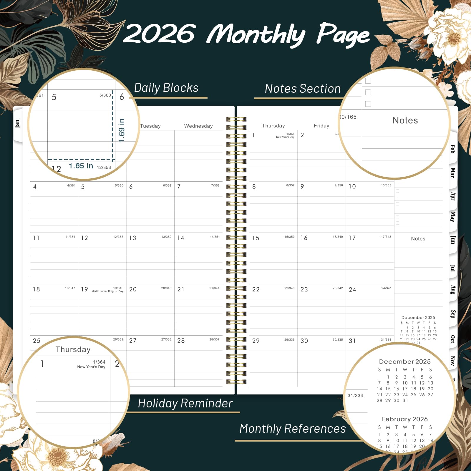 2026 Planner - 9" x 11", 2026 Weekly & Monthly Planner, JAN.2026 - DEC.2026, Large Calendar Planner 2026 with Sturdy Cover, Premium Paper, Twin-wire Binding, Monthly Tabs