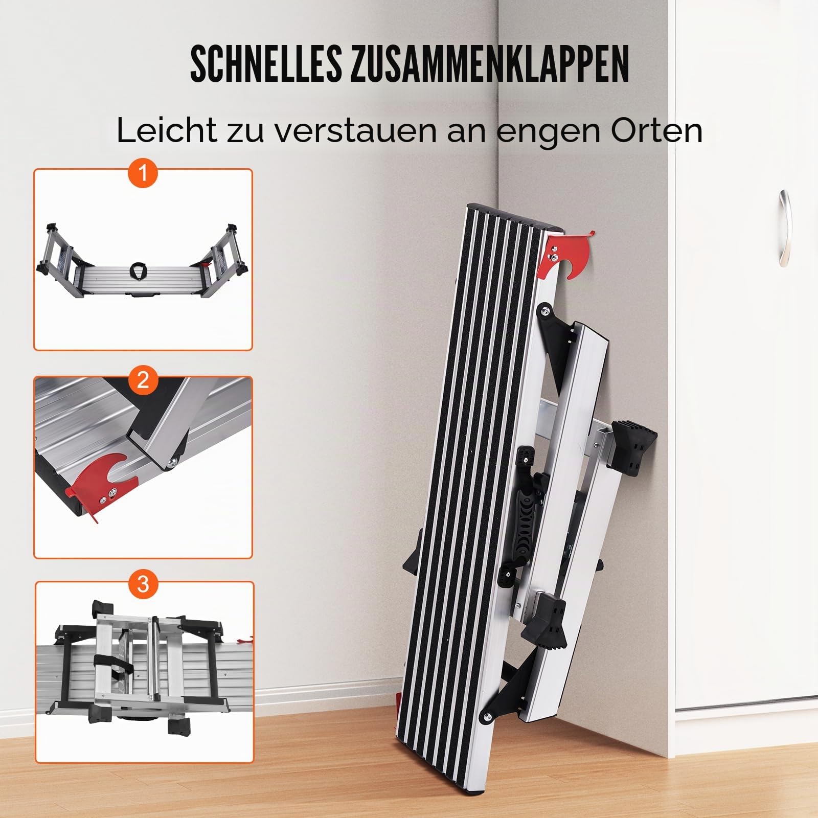VEVOR Alu Arbeitsplattform Klappwerkbank 100x30x48,7cm Arbeitsbühne 200kg Tragfähigkeit Trittbank mit Sicherheitsschlössern Trittleiter für Zuhause Büro Werkstatt & Garage Silber