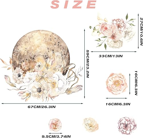 Miniatura 15 de Calcomanías de pared bohemias con diseño de peonías, atrapasueños, acuarela, calcomanías de pared florales, murales artísticos decorativos