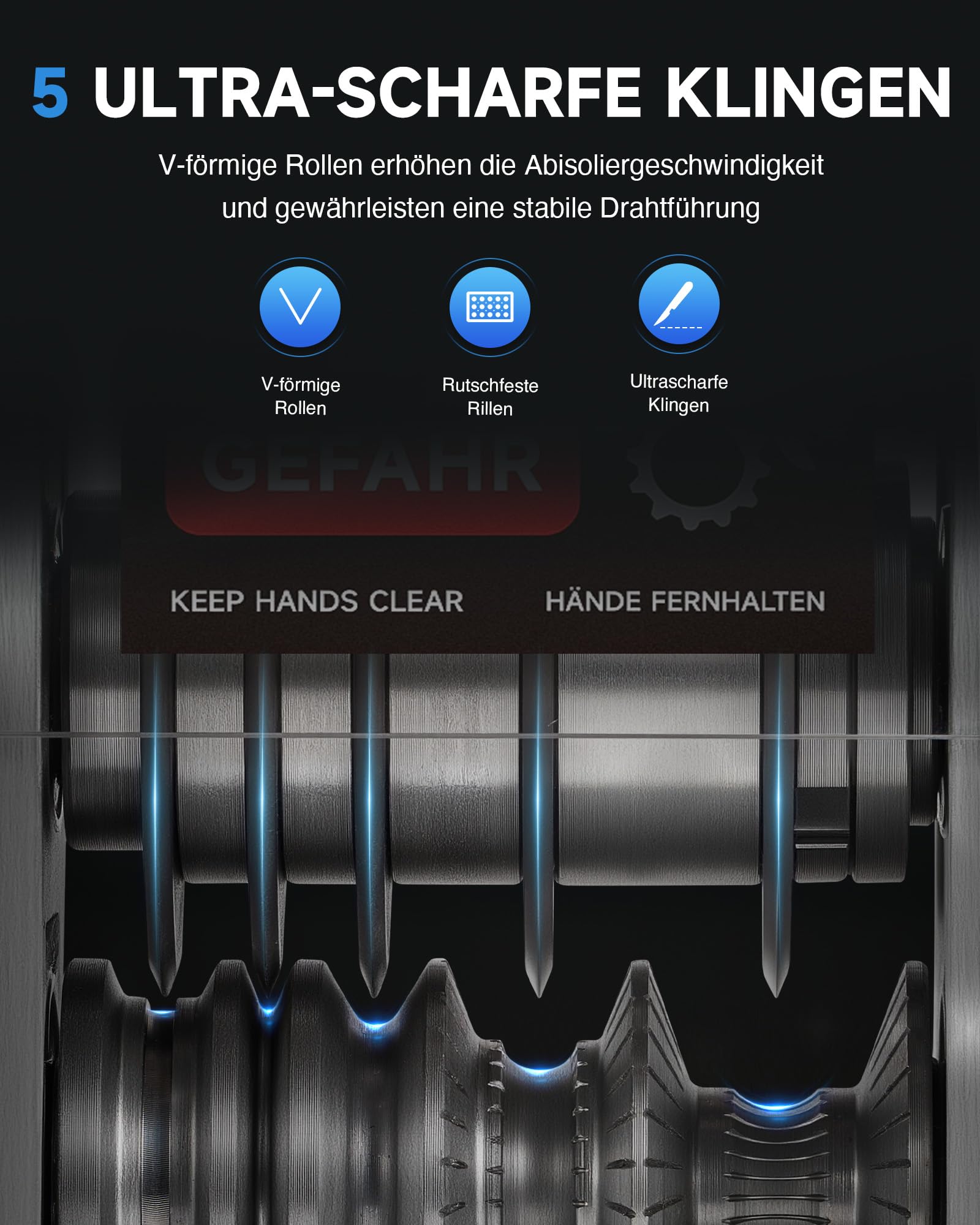 CREWORKS Elektrische Kabelabisoliermaschine 180W für 1,5-30 mm Kupferdrähte, Automatische Kabel Abisoliermaschine Abisolierzange für 0,06-1,2 Zoll Kupferdraht-Recycling, 5-Kanal-Kabelschälmaschine