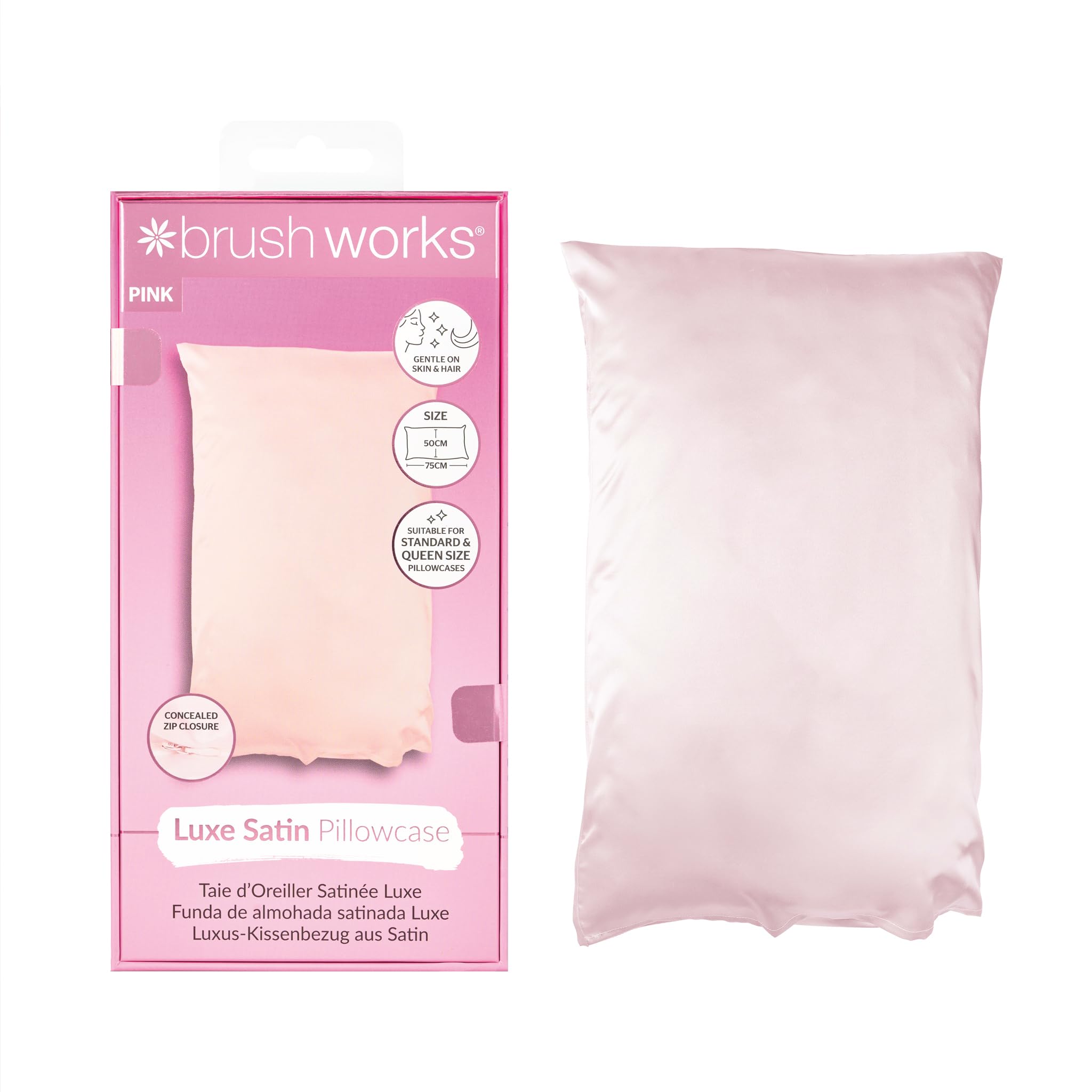 Brushworks Unisex Pink Luxe Satin Pillowcase