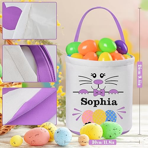 Miniatura 3 de Touber Paquete de 2 cestas de Pascua personalizadas para niños, cesta de conejo de Pascua, cestas de caza de huevos de Pascua para niños, regalos de