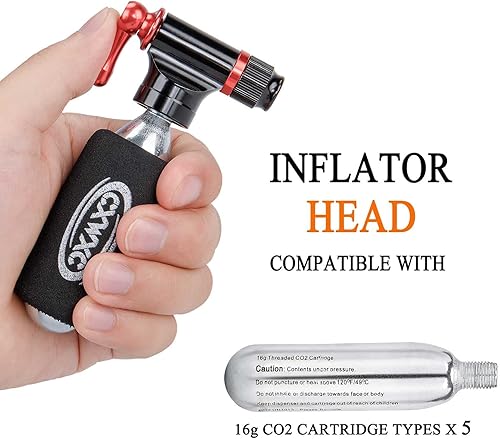 Miniatura 2 de Kit de inflador de CO2 con 5 cartuchos roscados de CO2 de 0.56 oz, compatible con válvulas Presta y Schrader, bomba portátil de neumáticos de