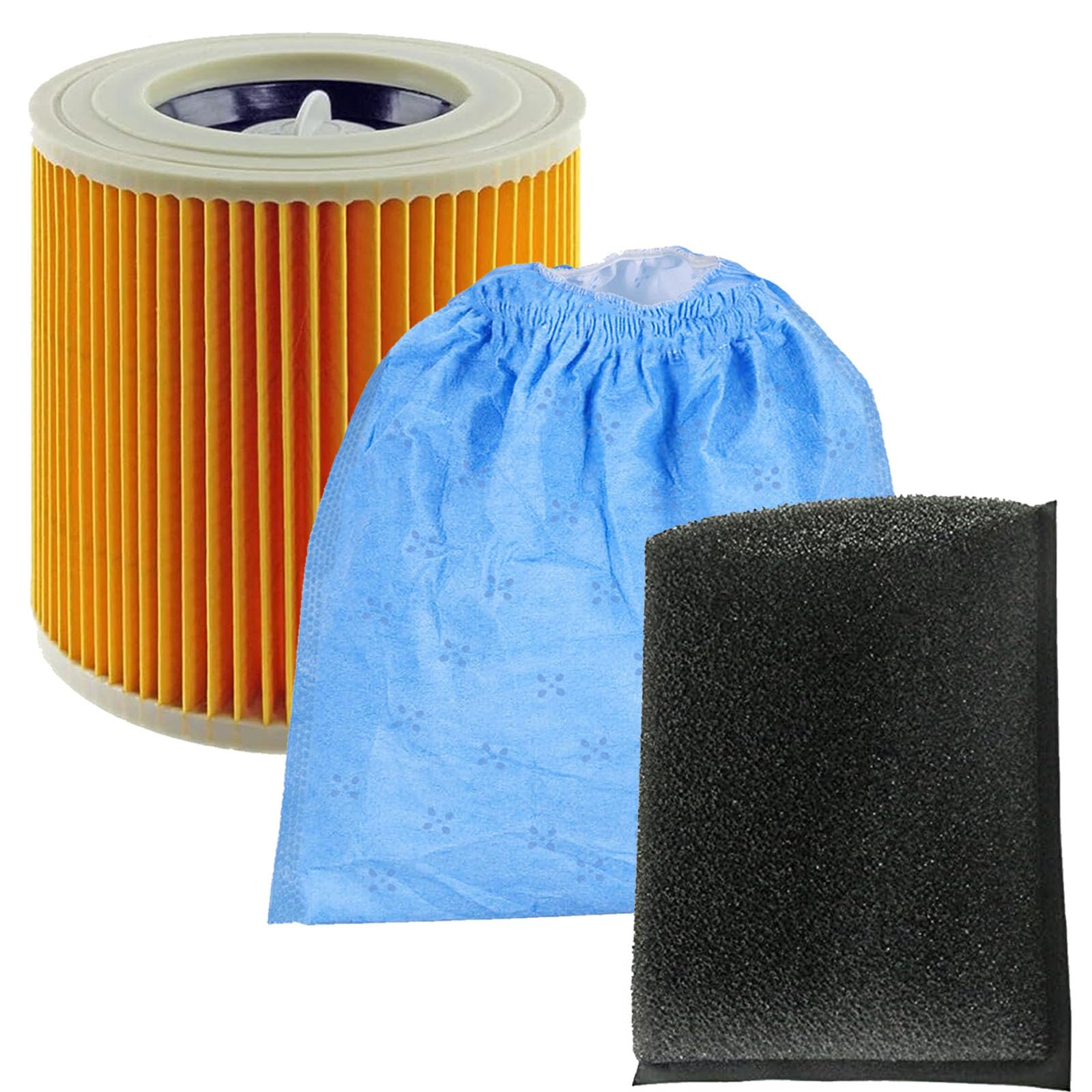 SPARES2GO Textile Bag + Cartridge, Foam Filter compatible with Karcher WD2 WD3 Wet & Dry Vacuum Cleaner