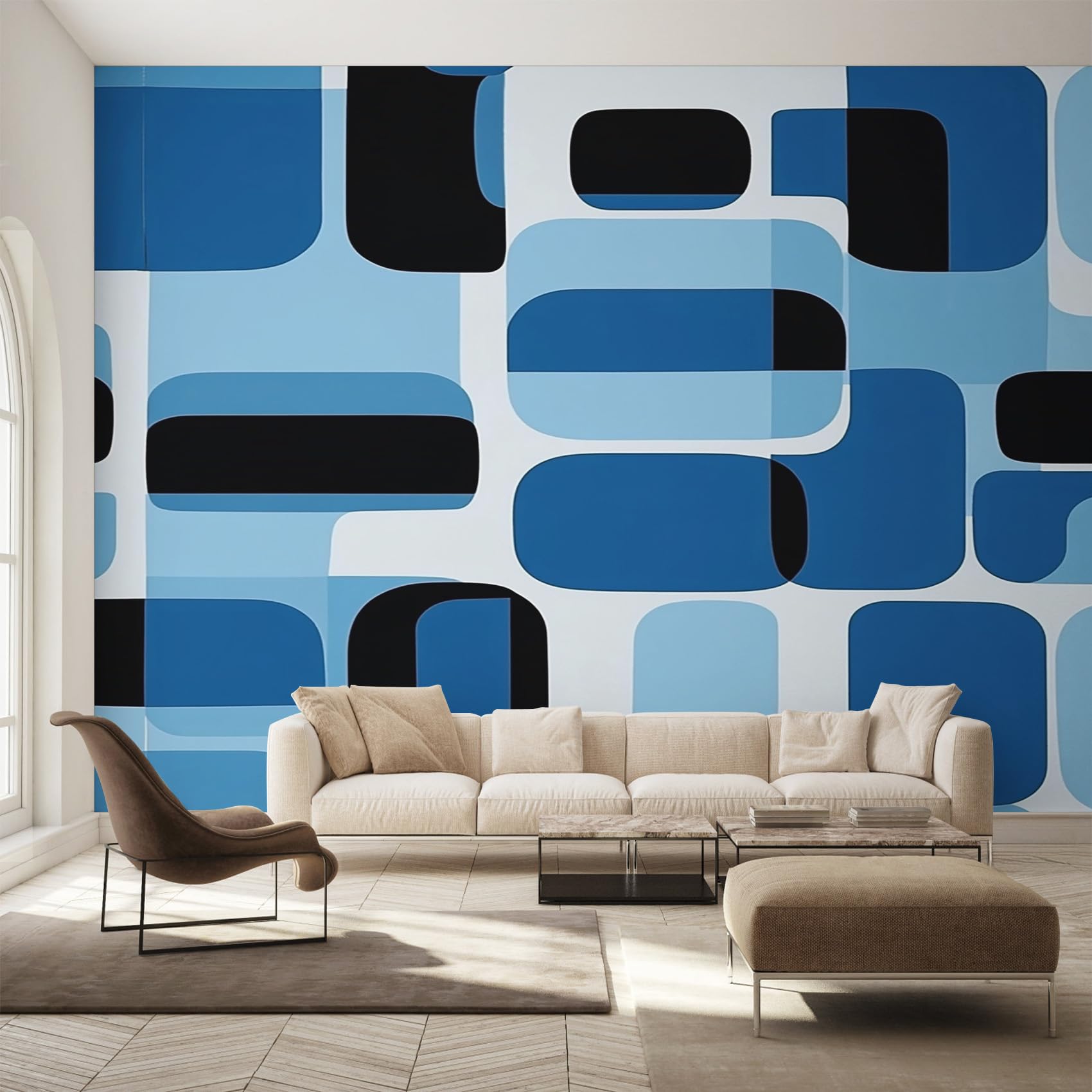 Papier peint panoramique bleu salon moderne et élégant pour chambre d'adulte