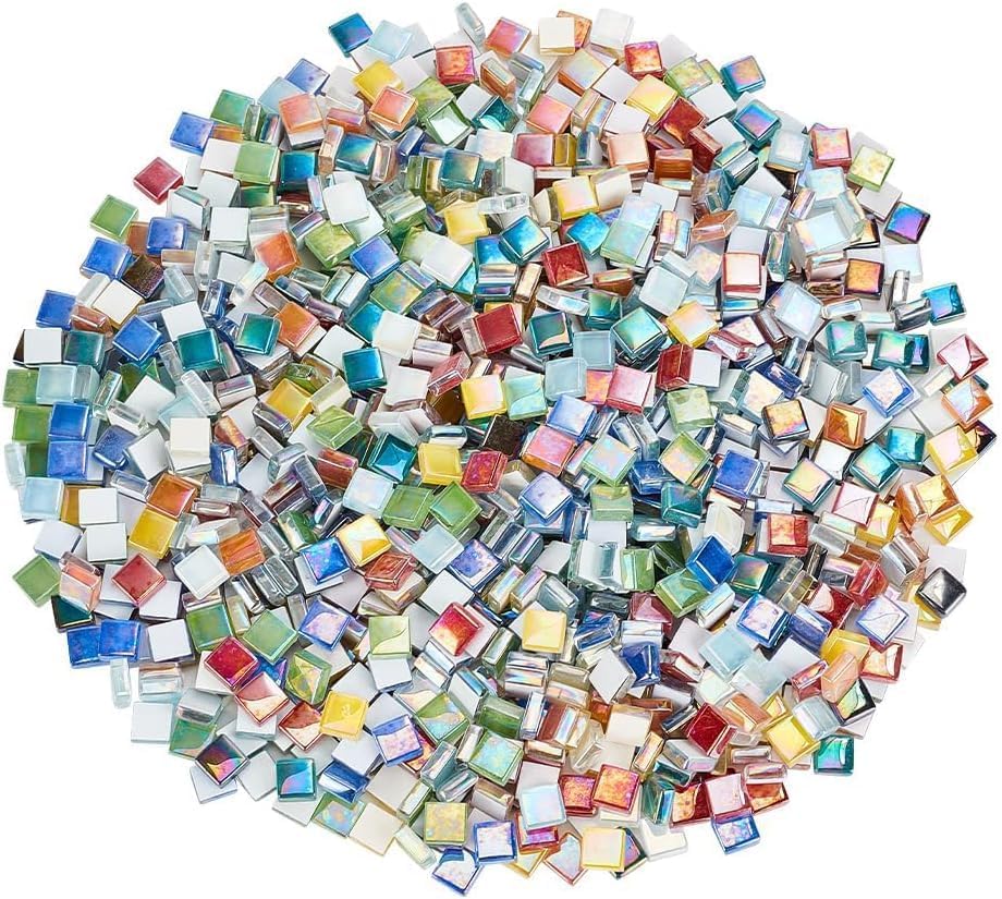 OLYCRAFT Mosaico cuadrado de vidrio de 0.394 in, 9 colores, 0.394 in, mosaico de cristal iridiscente, piezas de vidrio coloridas para bricolaje,