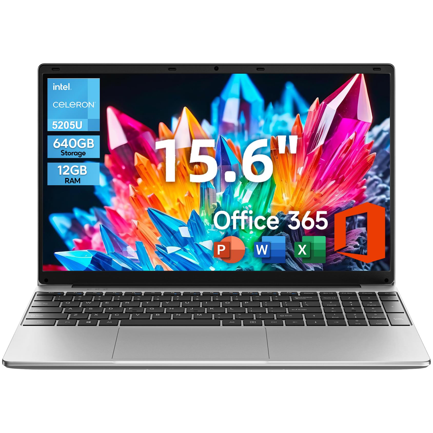 jumper Laptop, 12GB RAM 640GB ROM, Office 365-1 Year 5205U Processor, 15.6 Inch Computer, FHD IPS Screen, 38Wh Battery, 2 Stereo Speakers, USB3.0 * 2, HDMI.