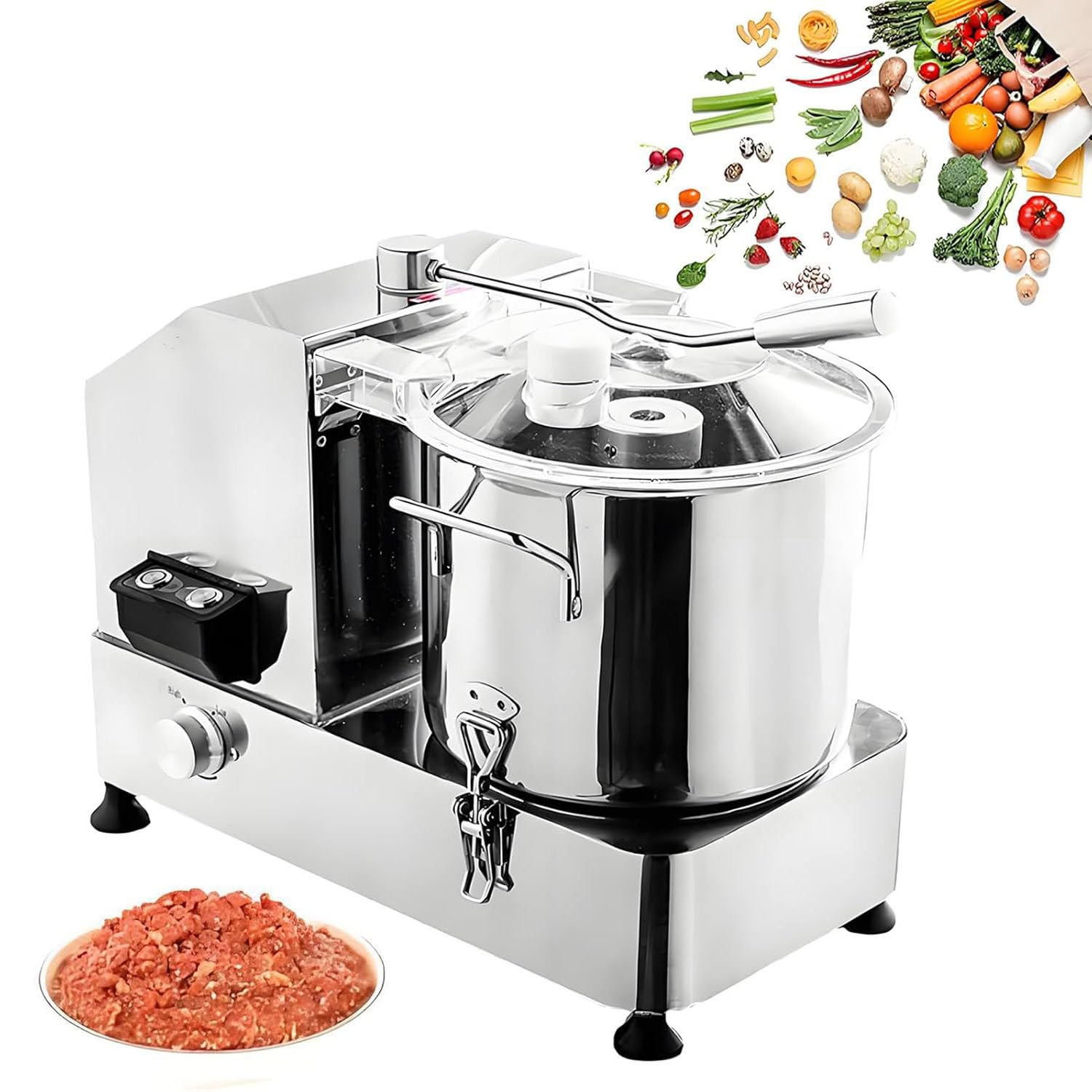 Hachoir électrique 6/9/12l 1800w,Couteau Double Niveau Professionnel,Multifonction pour Smoothies Et Fruits,Structure INOX Lavable Lave-Vaisselle,pour Cantines Scolaires 6L