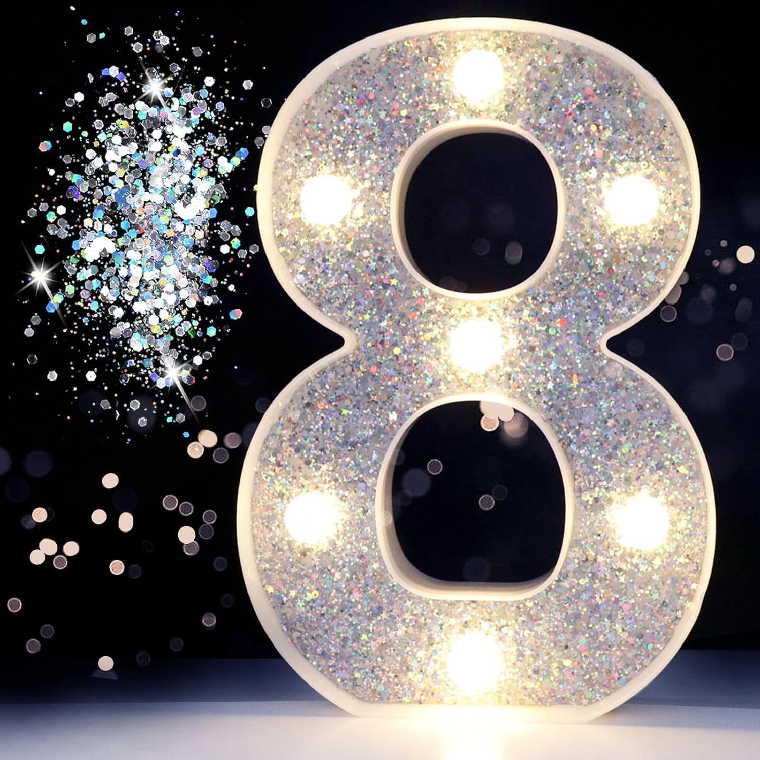 Jemnpela LED Marquee Letter Number Sign Lights Glitter Light Up Alphabet Figure Night Light for Birthday Party Wedding Home Bar Holiday Wall Decoration