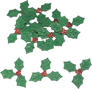 12 Mini Holly and Berry Embellishments. Christmas Card Toppers, Xmas Gift Tag and Card Making, Arts and Crafts, Ready to Use. 3 x 4 cm