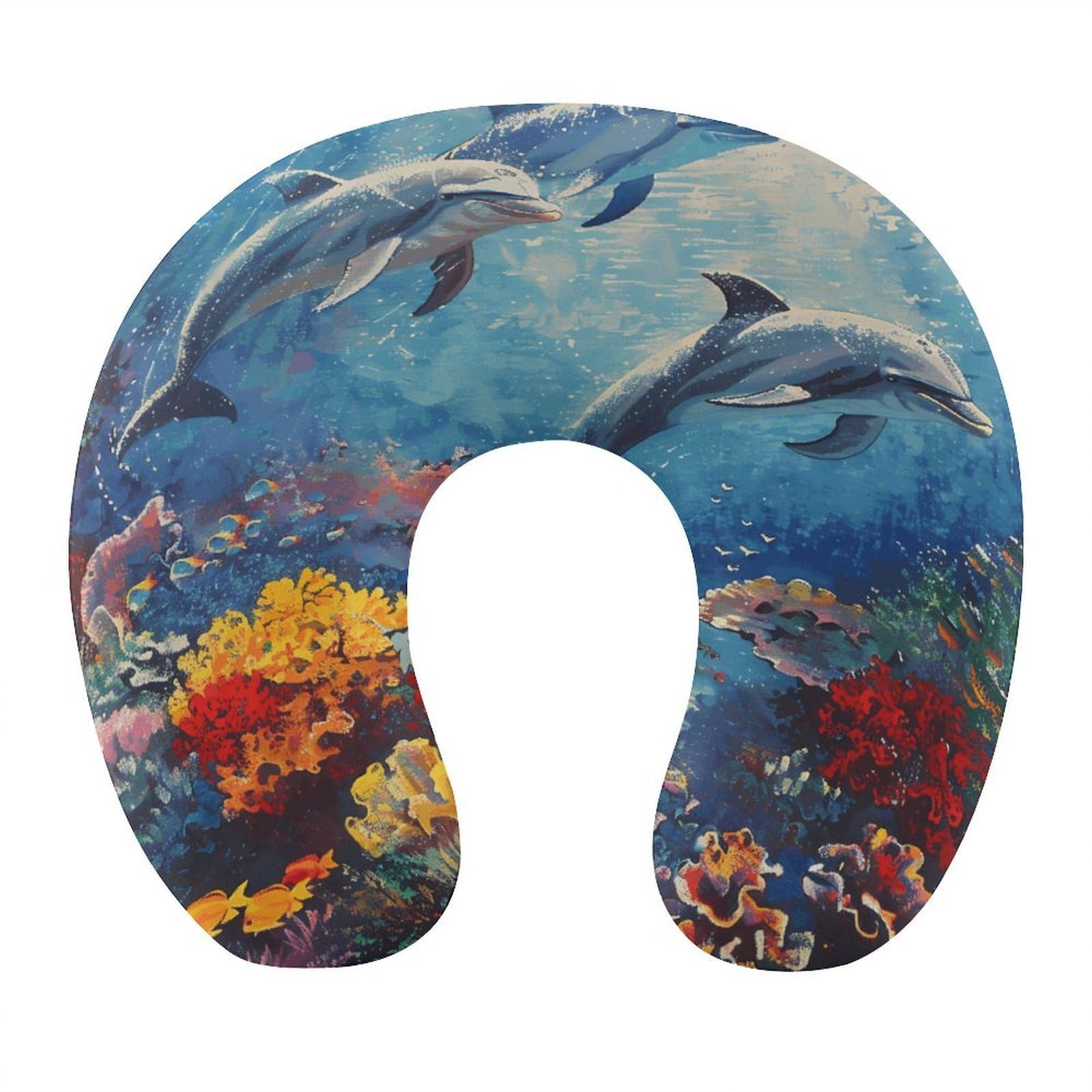 FekiLoot Seabed Coral Fish Dolphins Travel Pillow,U Shaped Office Napping Pillow Support Neck and Head Comfortable Travel Neck Pillow U Shape Sleeping Essentials for Long Haul Flights