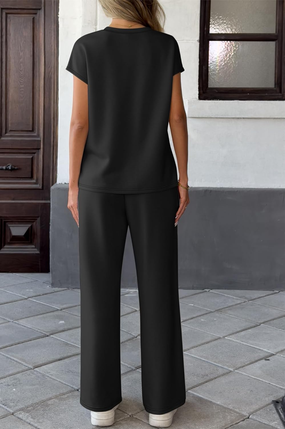 ATHMILE Two Piece Sets for Women Casual Summer Travel Outfits Cap Sleeve Vacation Cap Sleeve Wide Leg Pants Lounge Set - Image 6