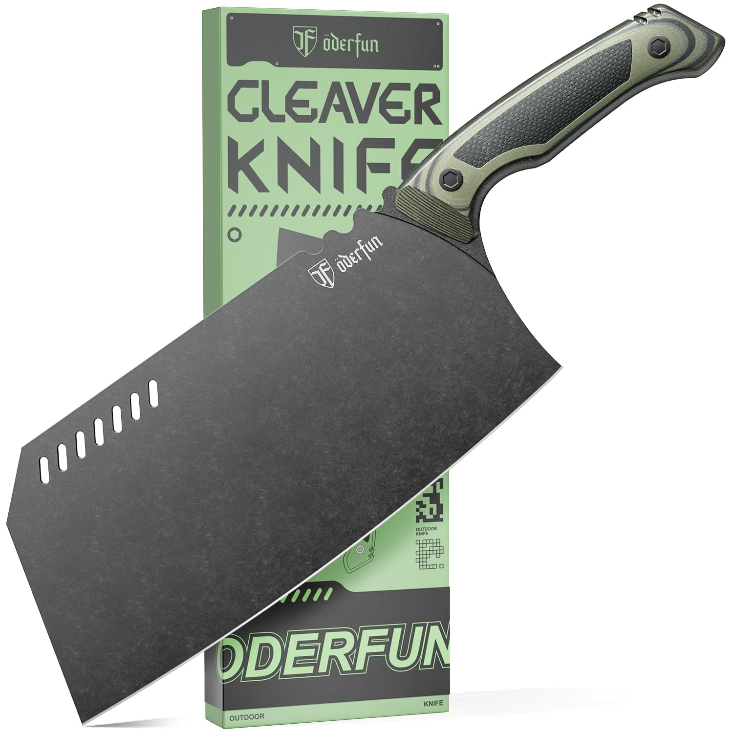 ODERFUN 9 Inch Meat Cleaver - Rust-Resistant Full-Tang Steel, G10 Non-Slip Handle - Professional Bone Cutting Knife for Outdoor Cooking & Butcher Use