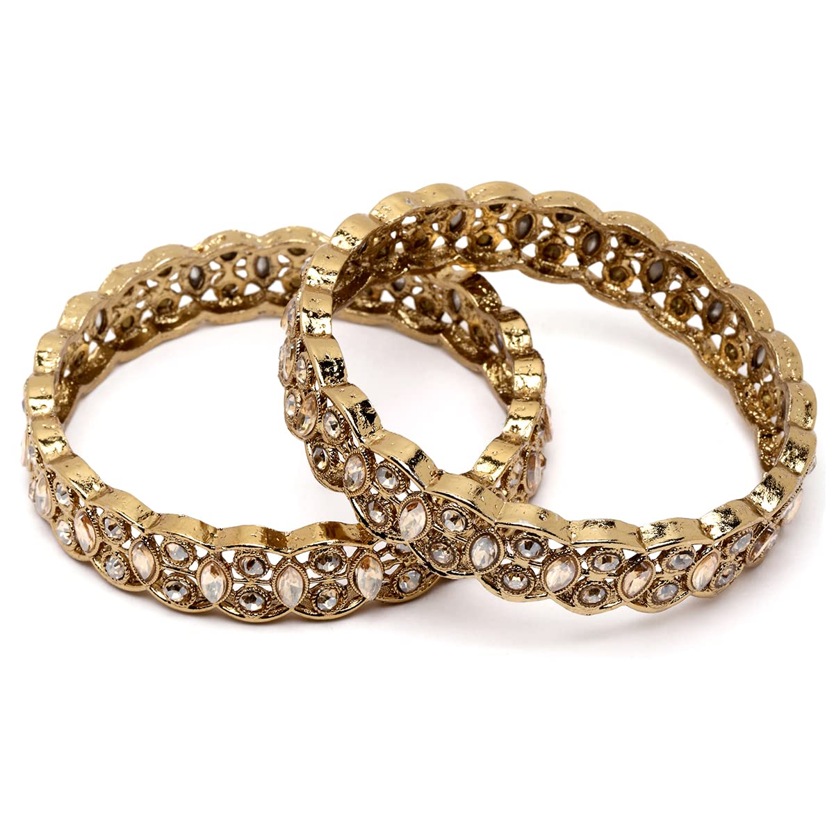 KaratcartSet of 2 Antique Gold Plated Oval Shape Rajwadi Bangles for Women