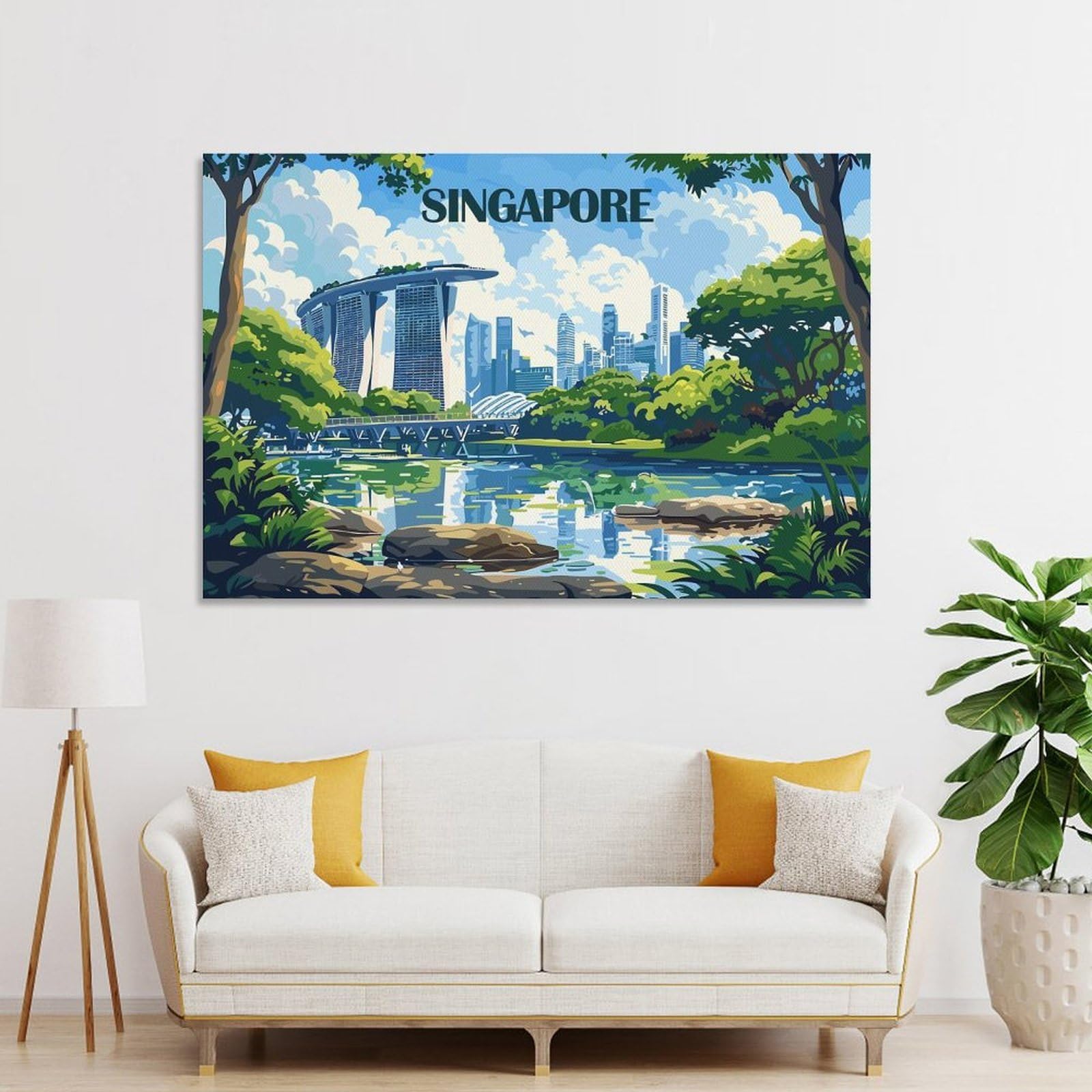 Junmoney Unframe-Style-3 Singapore Skyline With Gardens Room Decor Wall Art 20X30inch(50X75cm), For Lounge Decor, Offices Or Entryway Styling, A Flexible Wall Accent For Shared Spaces