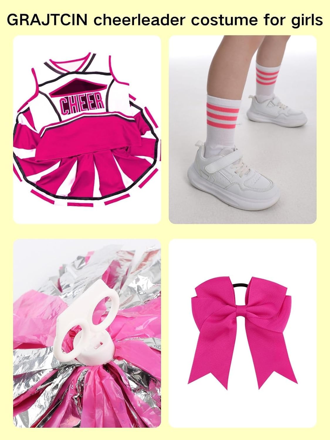 GRAJTCIN Cheerleader Outfit for Girls Cheerleading Costume Kids School Cheer Uniform Halloween Christmas Party Dress up - Image 6