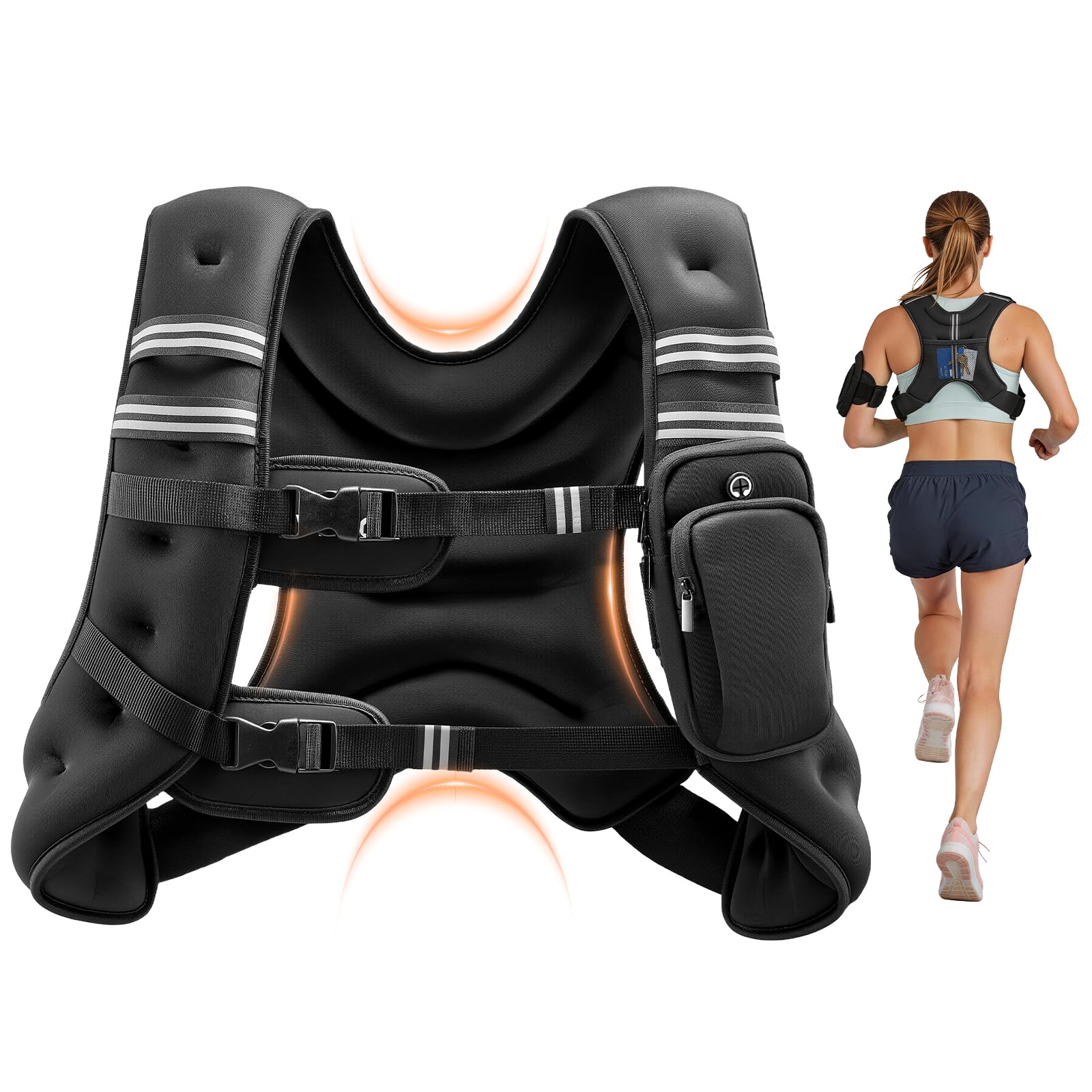 VEVOR Weighted Vest, 30 lbs Weight Vest with Reflective Stripe, Adjustable Buckle Body Weight Vest for Men Women, Workout Equipment for Strength Training, Running, Jogging, Fitness, and Weight Loss