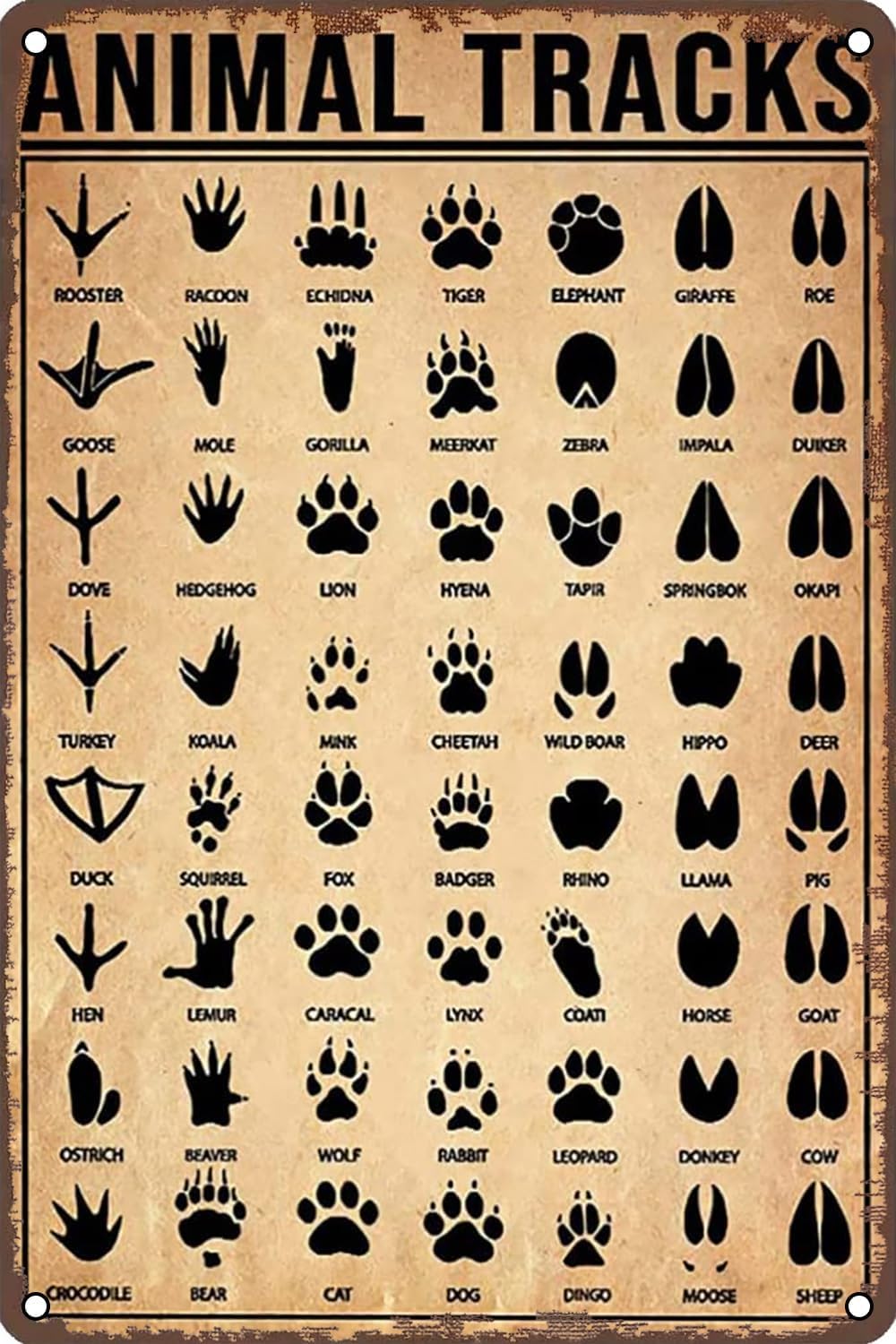 Kwqdozf Tin Sign-10 12X16inch Animal Tracks Vintage Metal Aluminum Tin Sign Door Signs 12X16 In