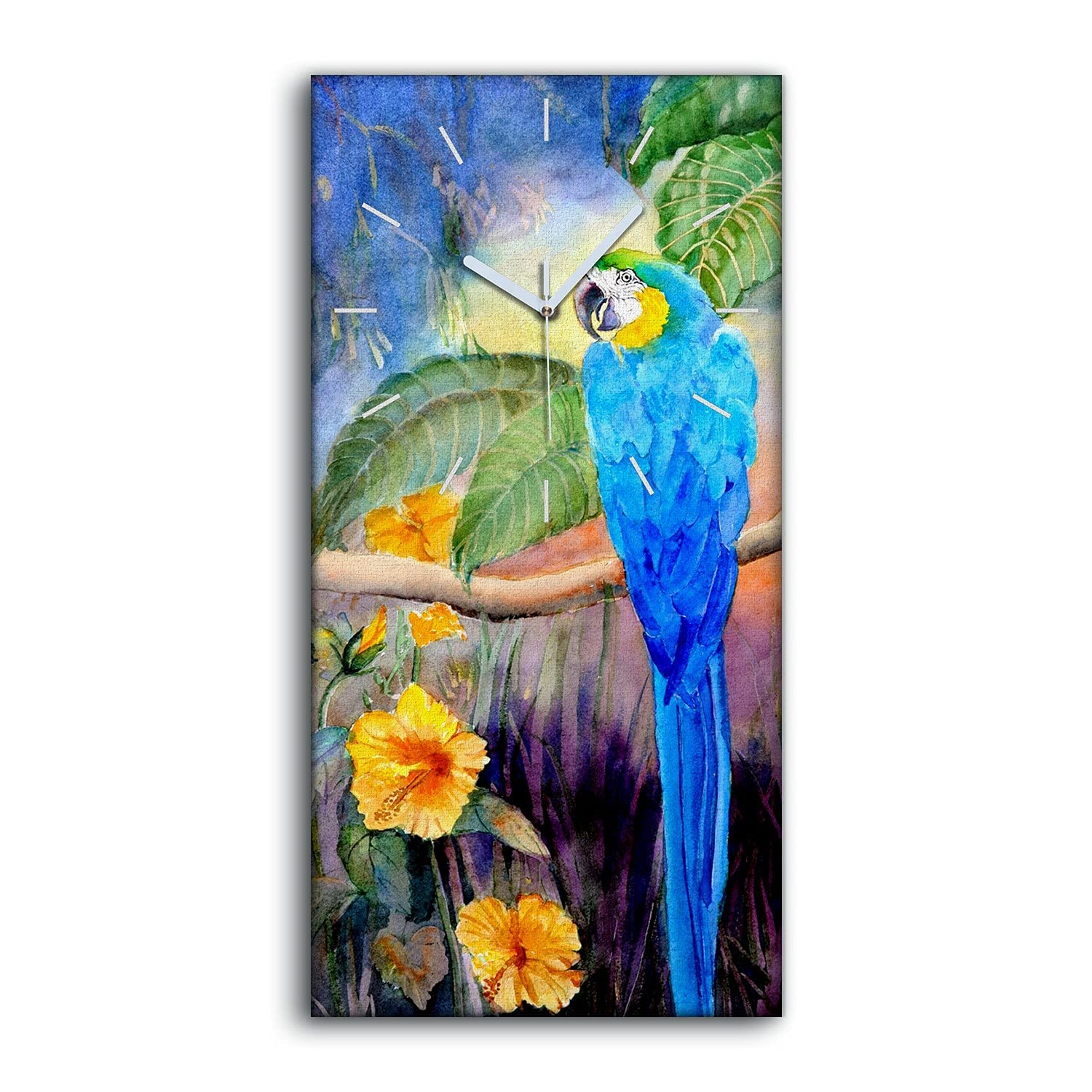 Horloge sur toile haut de gamme motif perroquet artistique avec mécanisme silencieux épuré
