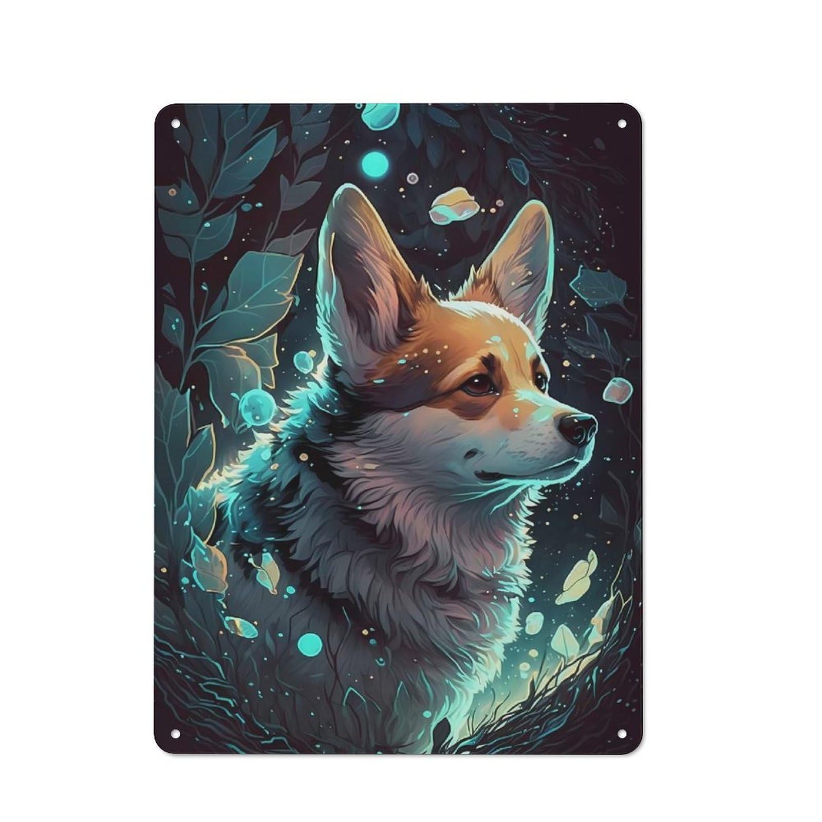 Junmoney Corgi Dog Decorative Metal Plaque With Design 40X30cm, Vintage Porch Wall Decor For Shed, Garden Room, Porch Or Garage