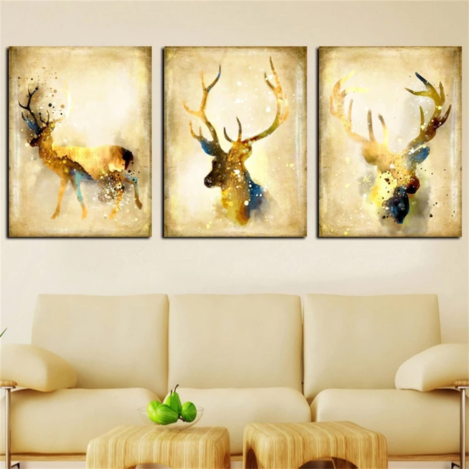5D Diamant Malerei Kit, 3 Stück 5D Diamant Painting Bilder Diamond Painting Abstrakter Hirschelch 80x100cm DIY Diamond Painting Set,Diamant Gemälde,Voller Stickerei Malerei Home Wanddekoration