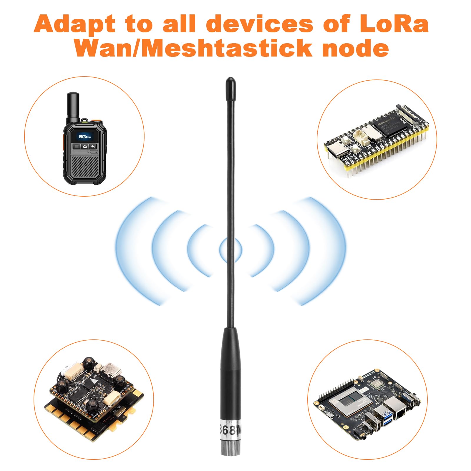 HENGBIRD Antena 868 MHz 8 dbi Meshtastic Lora, długodystansowa antena flex 19 cm, wtyczka SMA, wielokierunkowa, z kablem przedłużającym (1 szt., czarna)