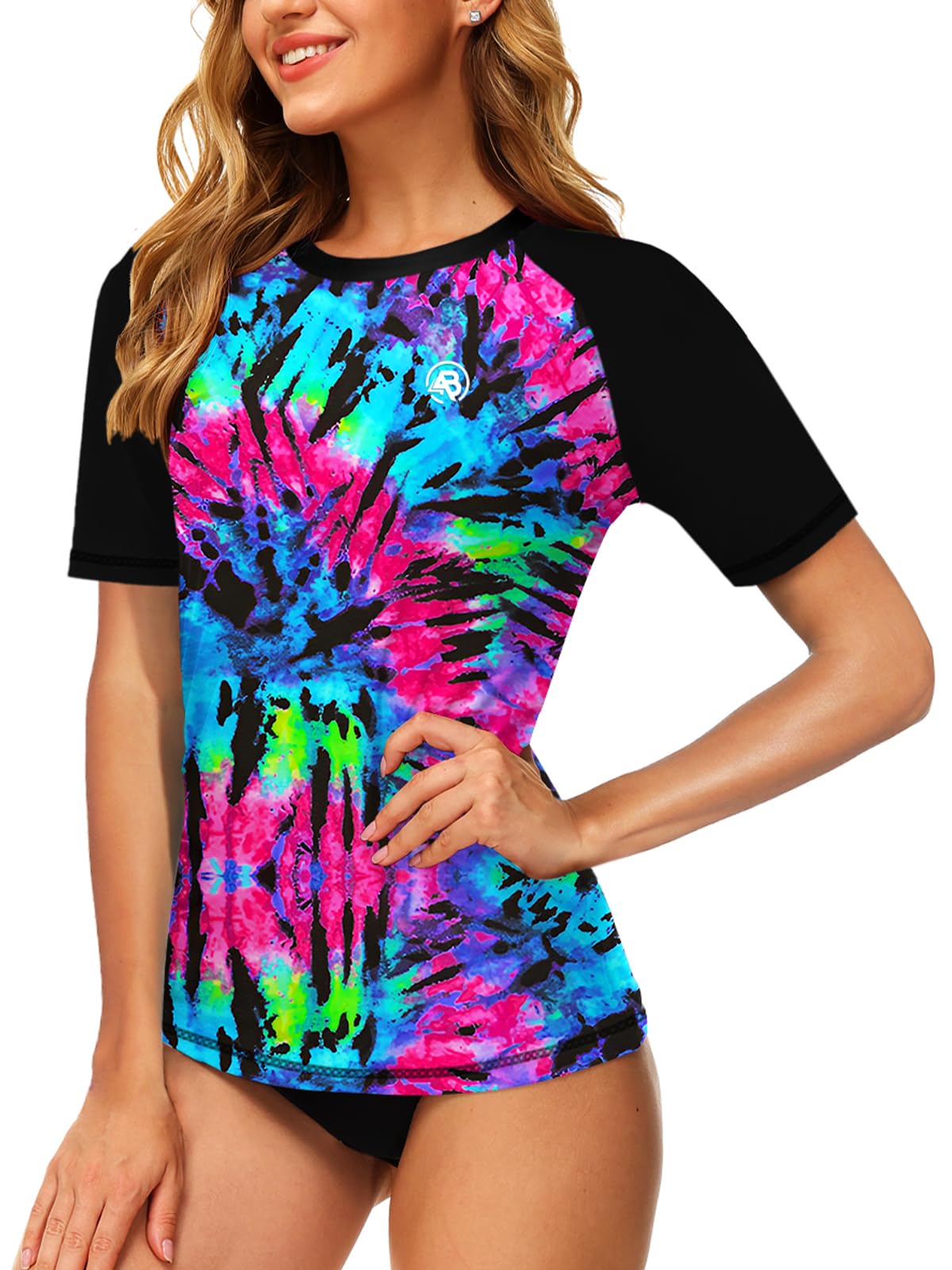 AOBUTE Women Short Sleeve Rash Guard Gradient Sun Protection Swim Shirts