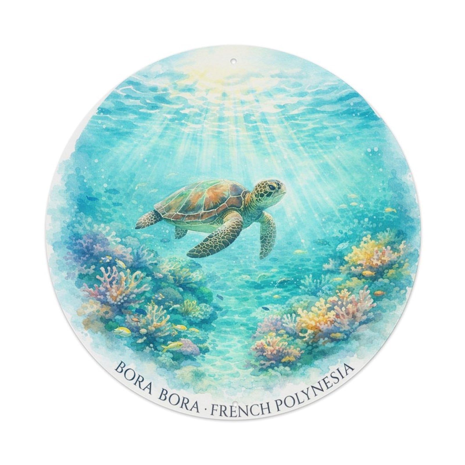 Olyhtr 8X8inch Classic Style Sea Turtle Borabora Tropical Ocean Travel Reef Metal Tin Sign