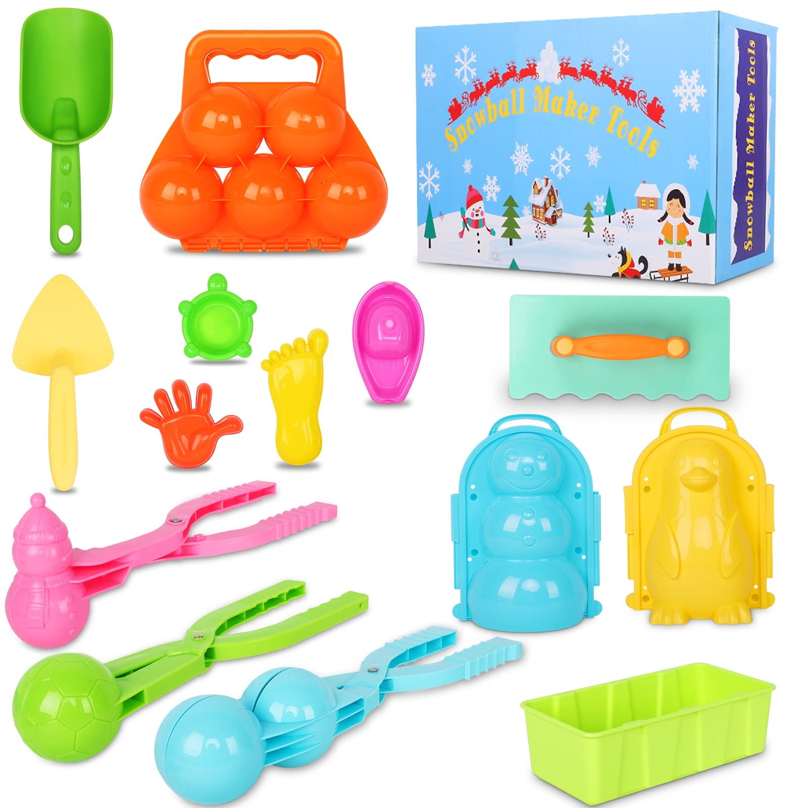 STSVM, 14 Pcs Snowball Maker Toys with Gift Box - Making Tool Handle for Kids Outdoor, Children's Snow Games, Toy Kits and Sand Molds Fun Outdoor Activities in Winter Tools, Tool, Blue