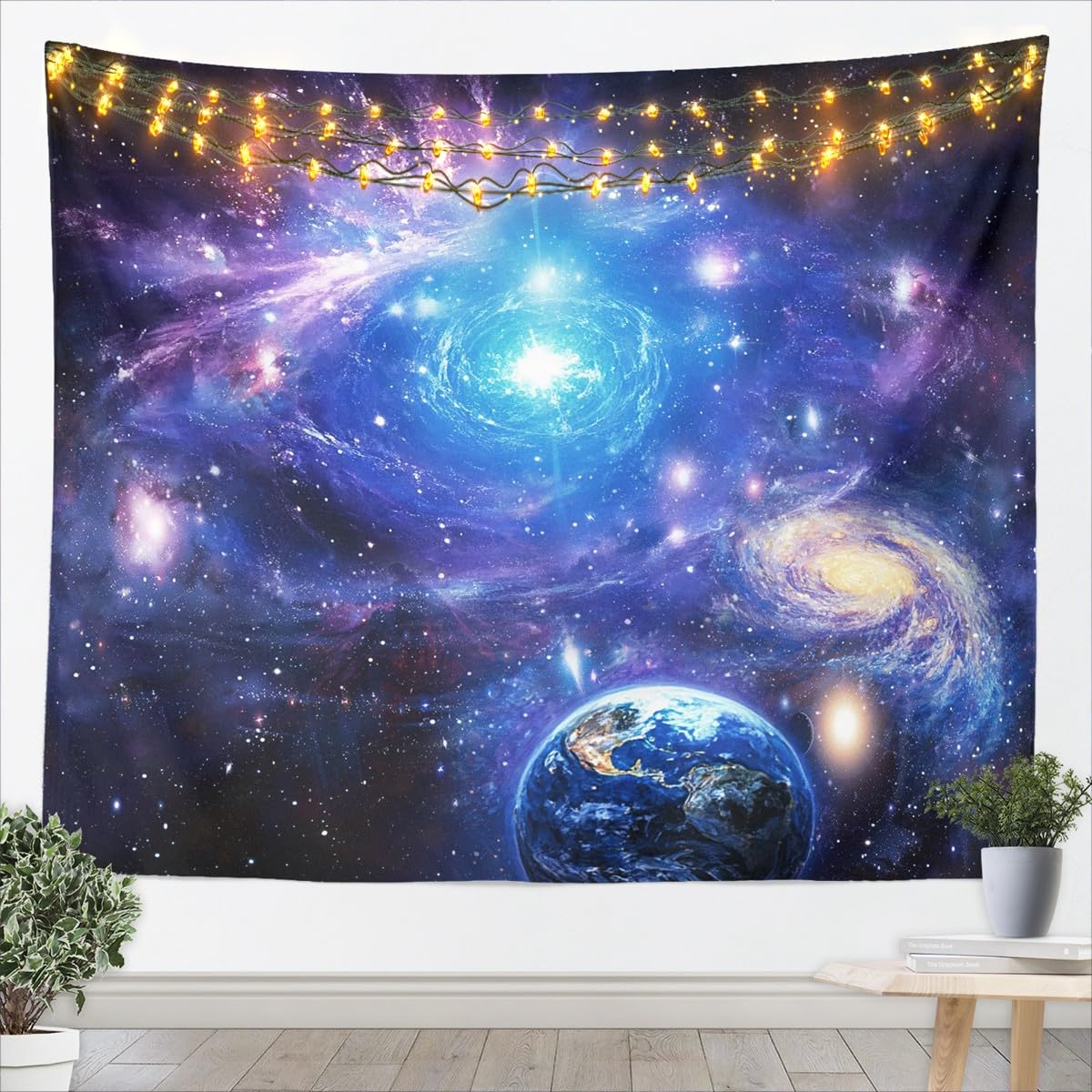Loussiesd Galaxy Tapestry Starry Sky Constellation Wall Blanket Blue Purple Planet Wall Hanging for Boys Girls Kids Room Decor Milky Way Outer Space Bedroom Decor Art Medium 51"x59" — image 1